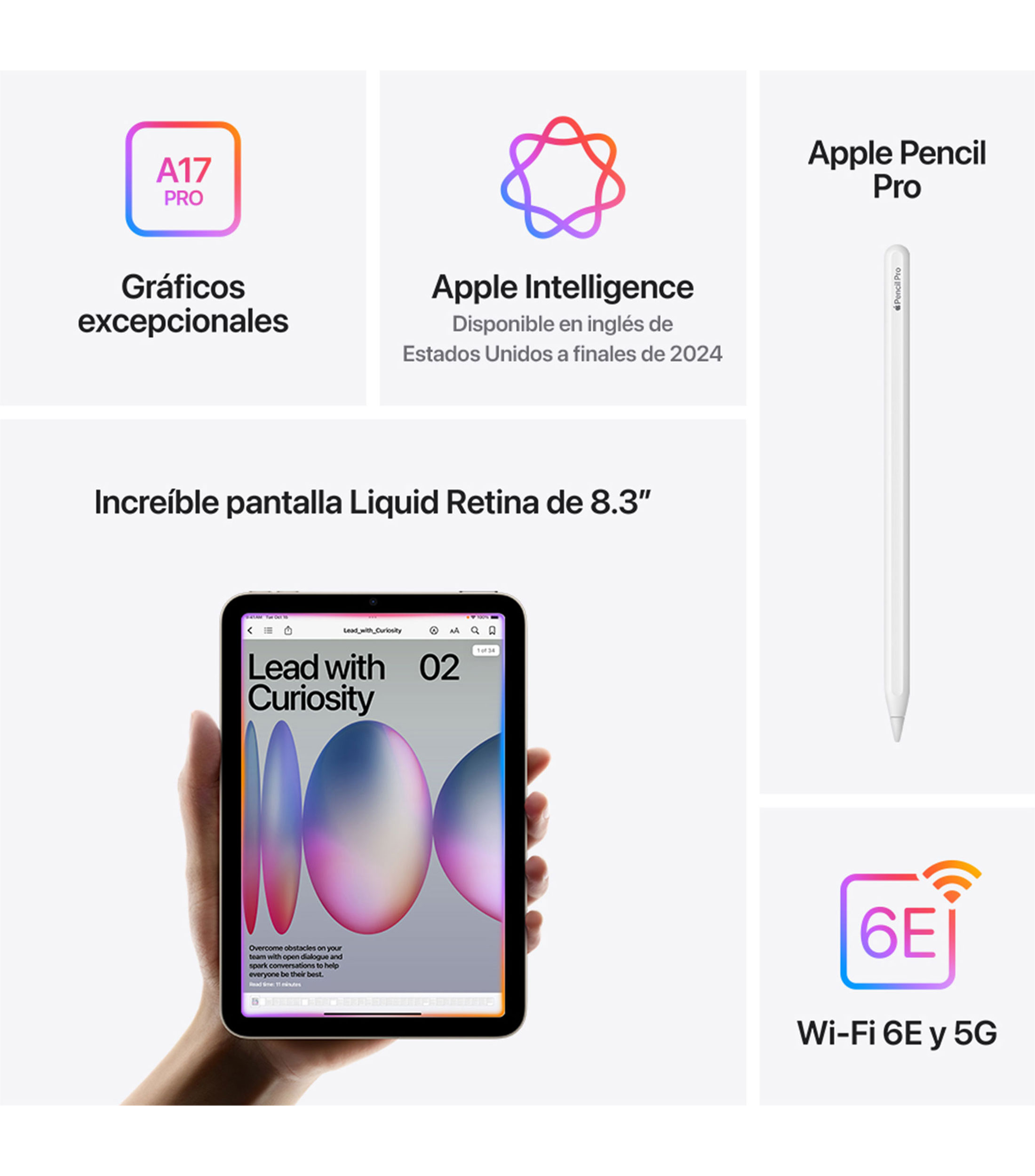 iPad Mini Wi-Fi Cellular, 8.3, Chip A17 Pro, 256 GB Morado