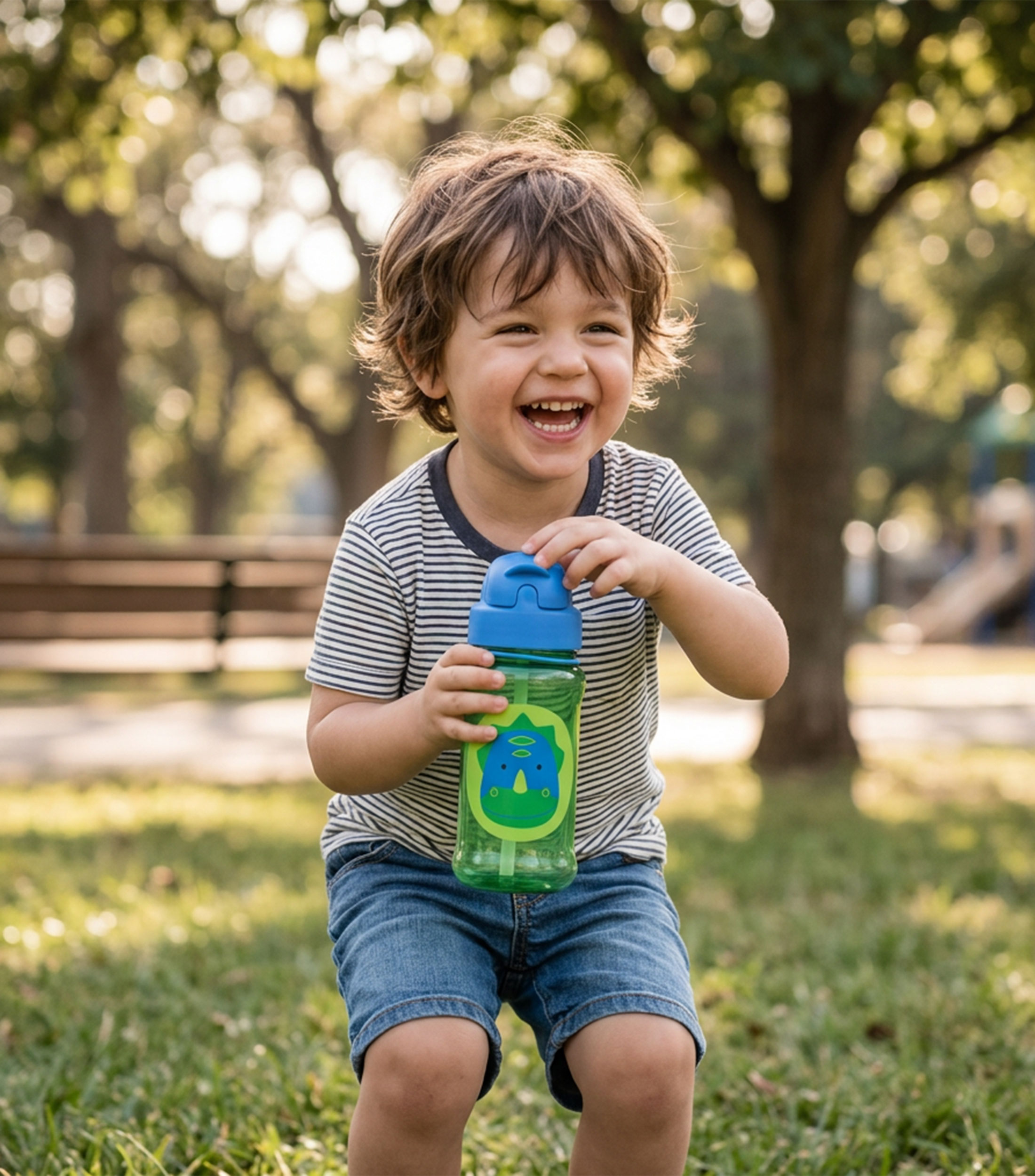 Botella con popote Dinosaurio