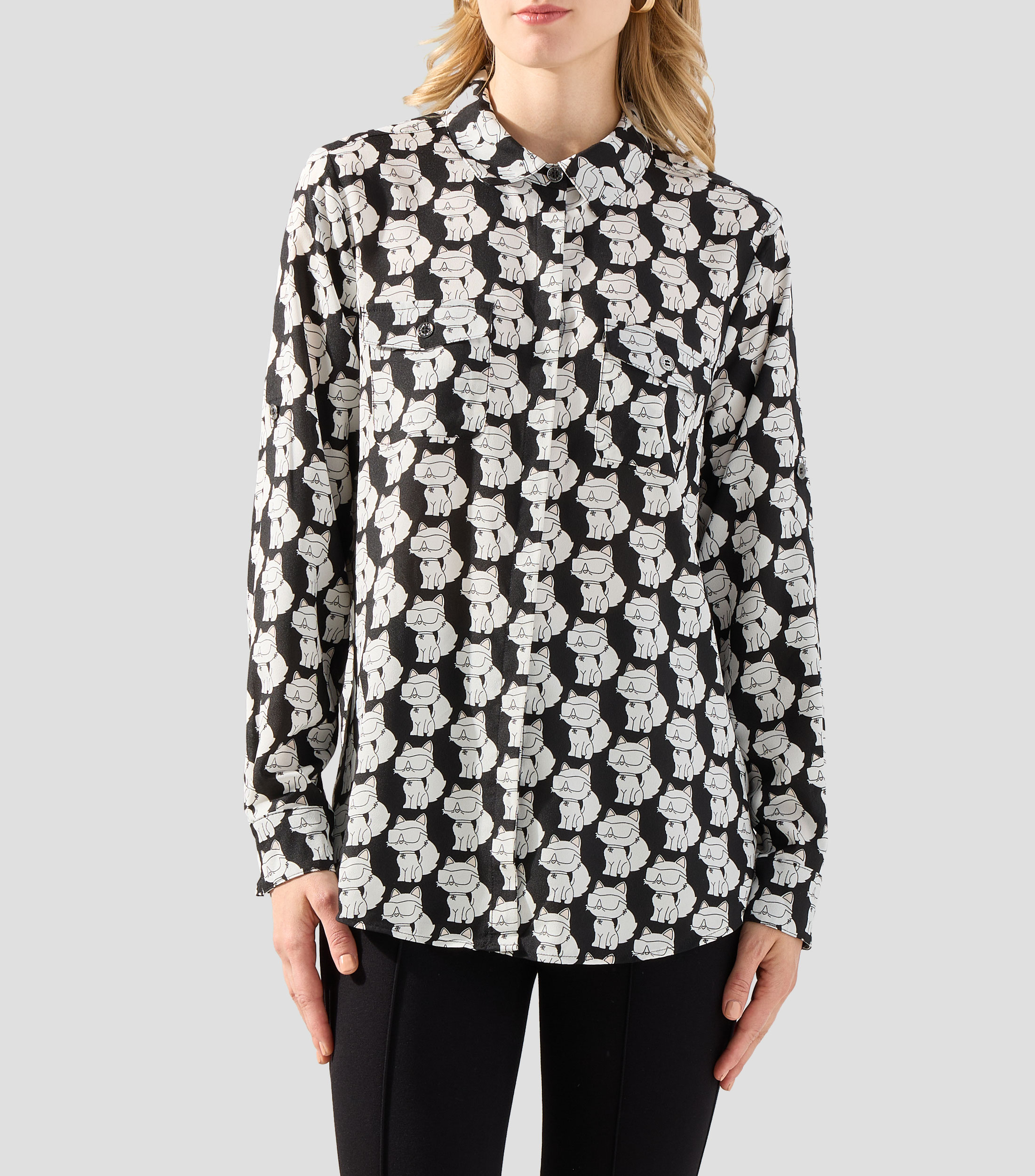 Camisa estampada manga larga Mujer