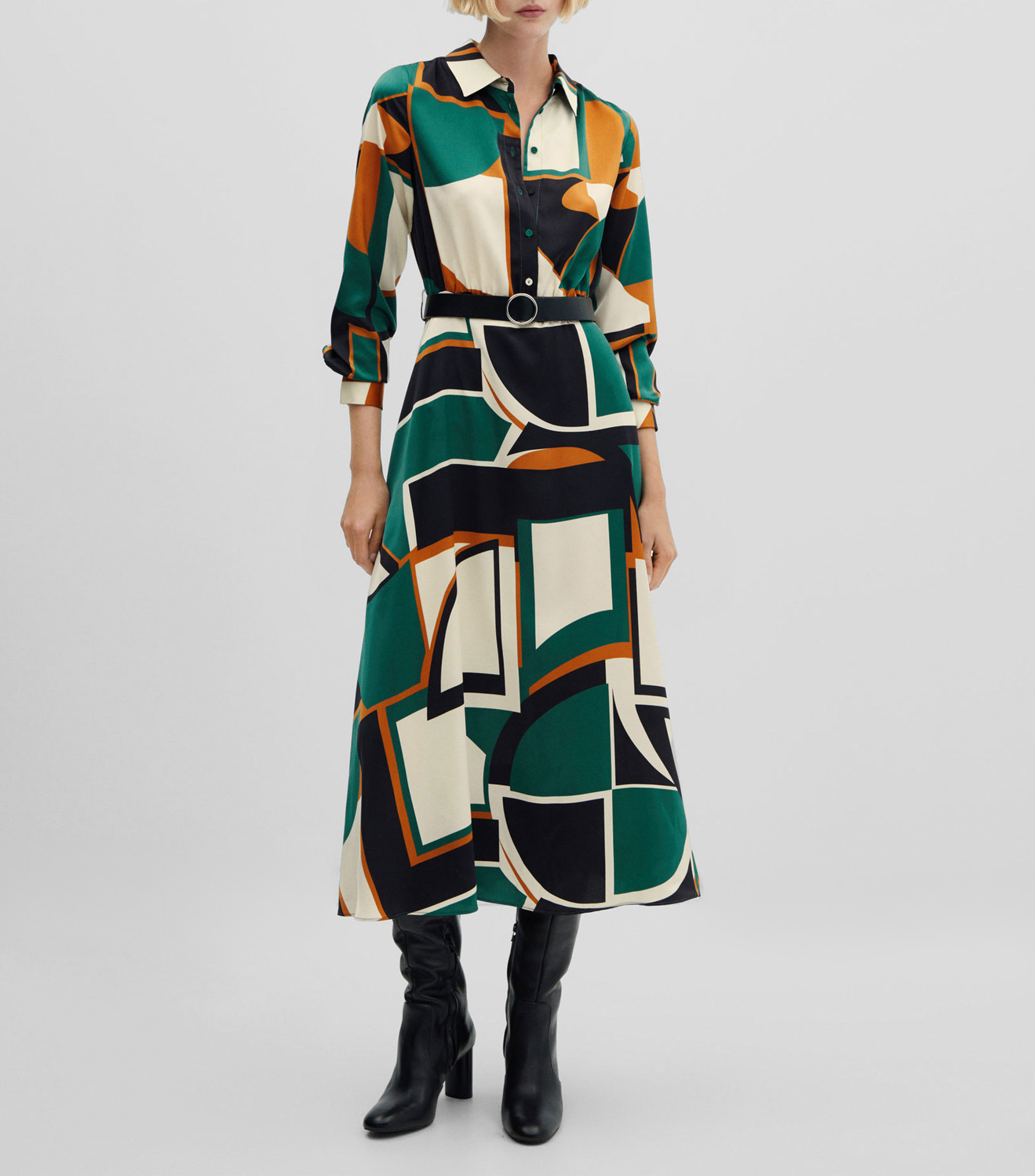 Mango: Vestido largo manga larga estampado Mujer El Palacio de