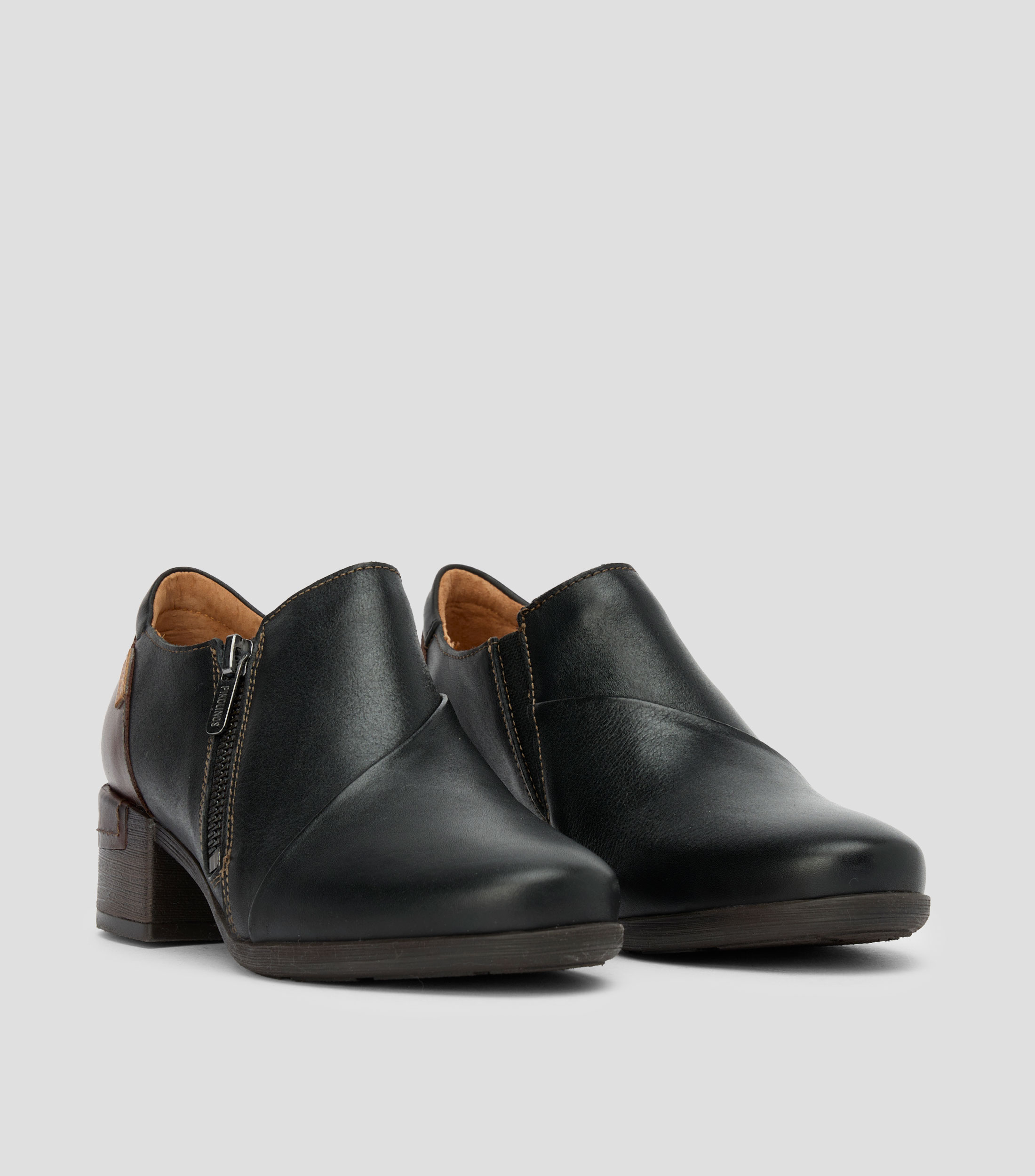 Botines casuales en piel con tacón bajo ancho Mujer