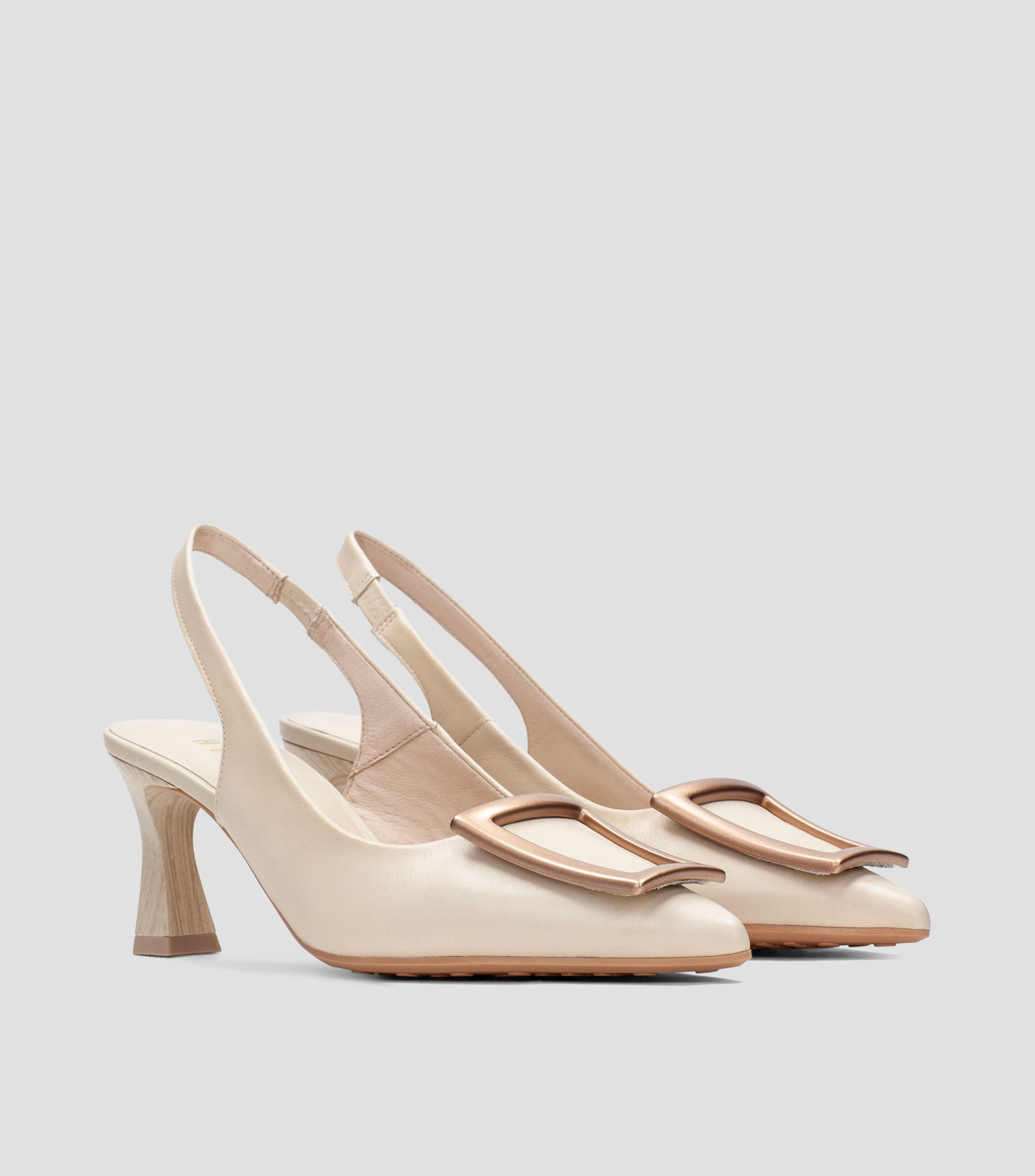 Zapatillas Slingback de tacón alto cuadrado en piel Mujer