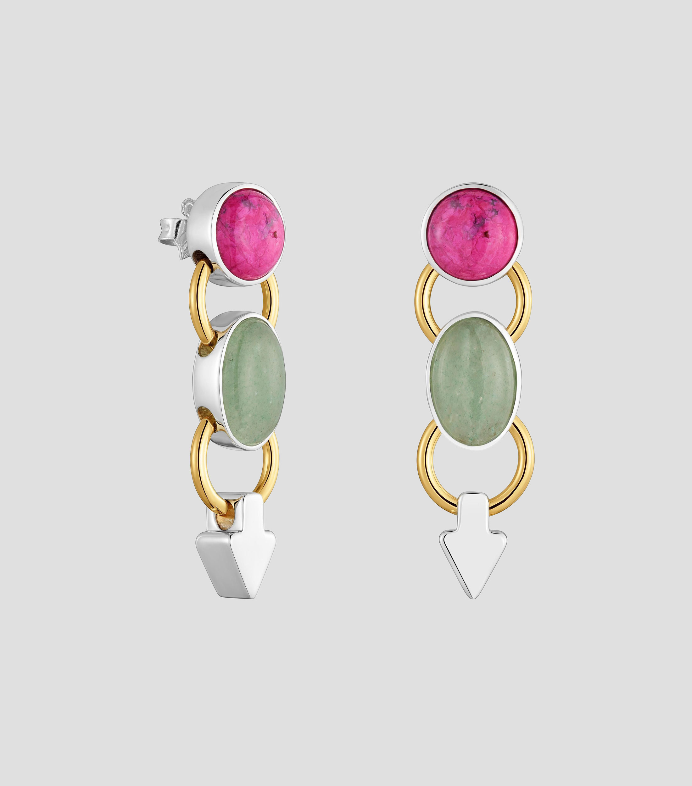 Aretes largos con aventurina y rodonita motivos geométricos Tous Gem Power Mujer