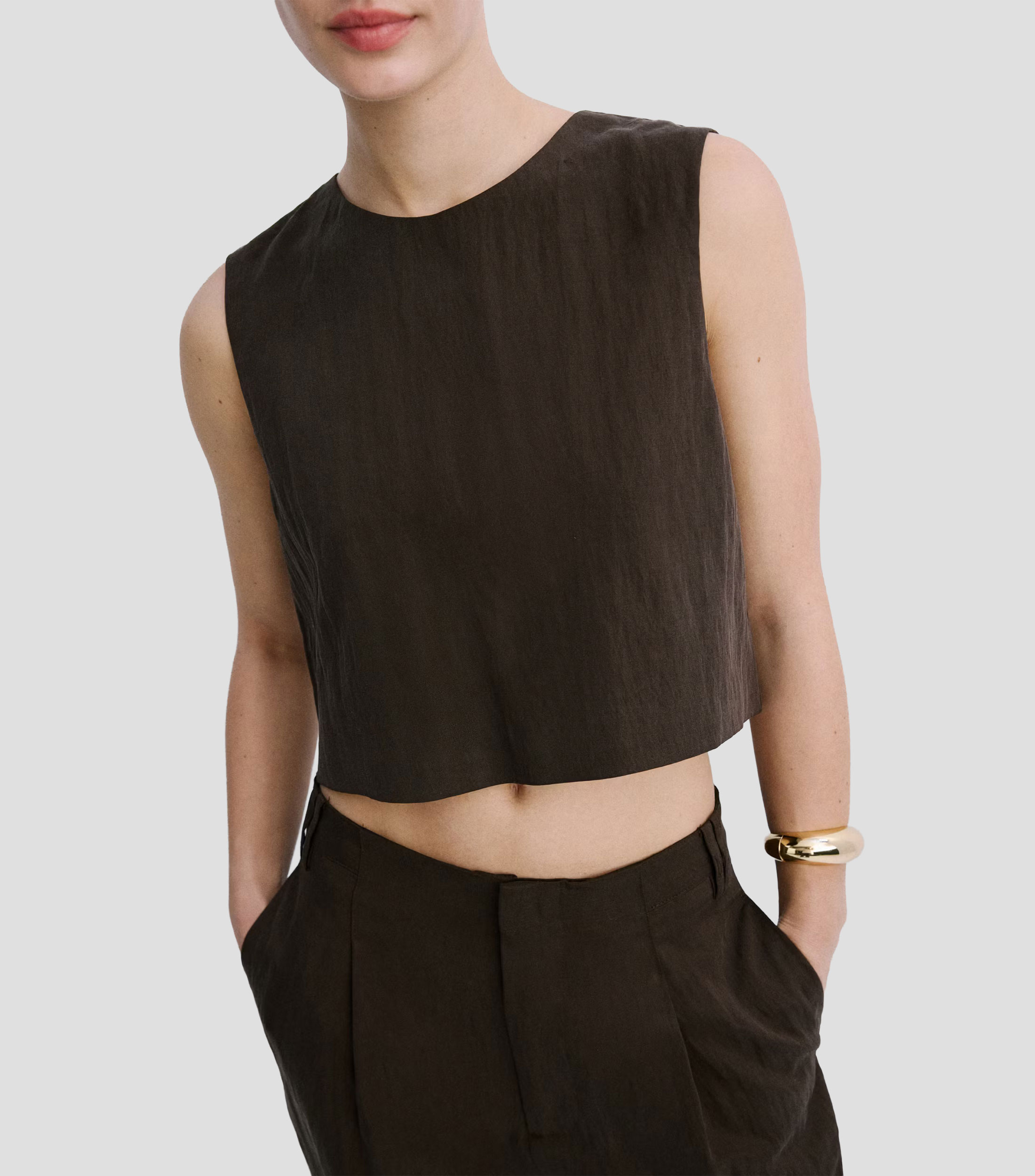 Top cuello redondo sin mangas liso Mujer