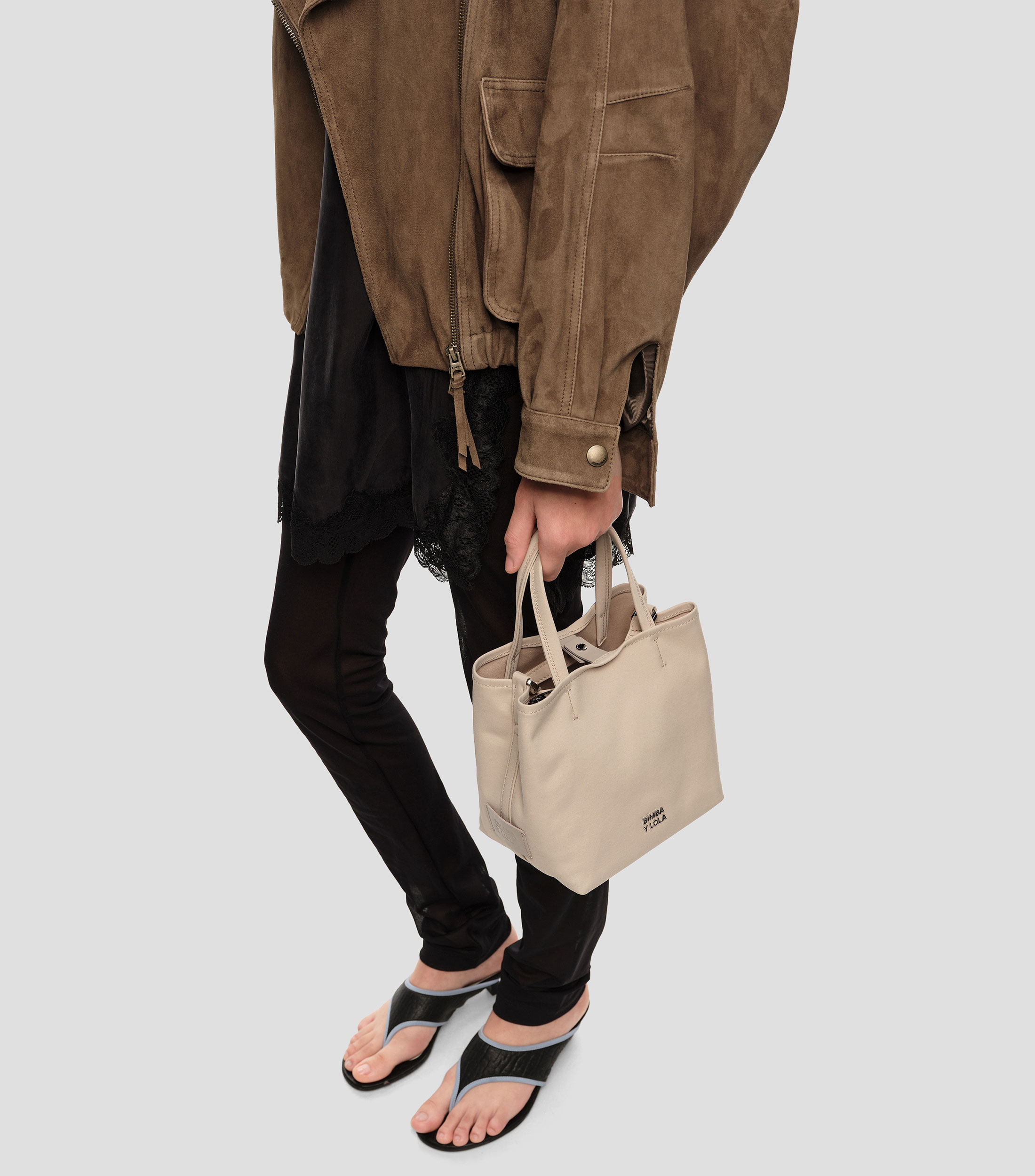 Bolso shopper mediano beige Mujer