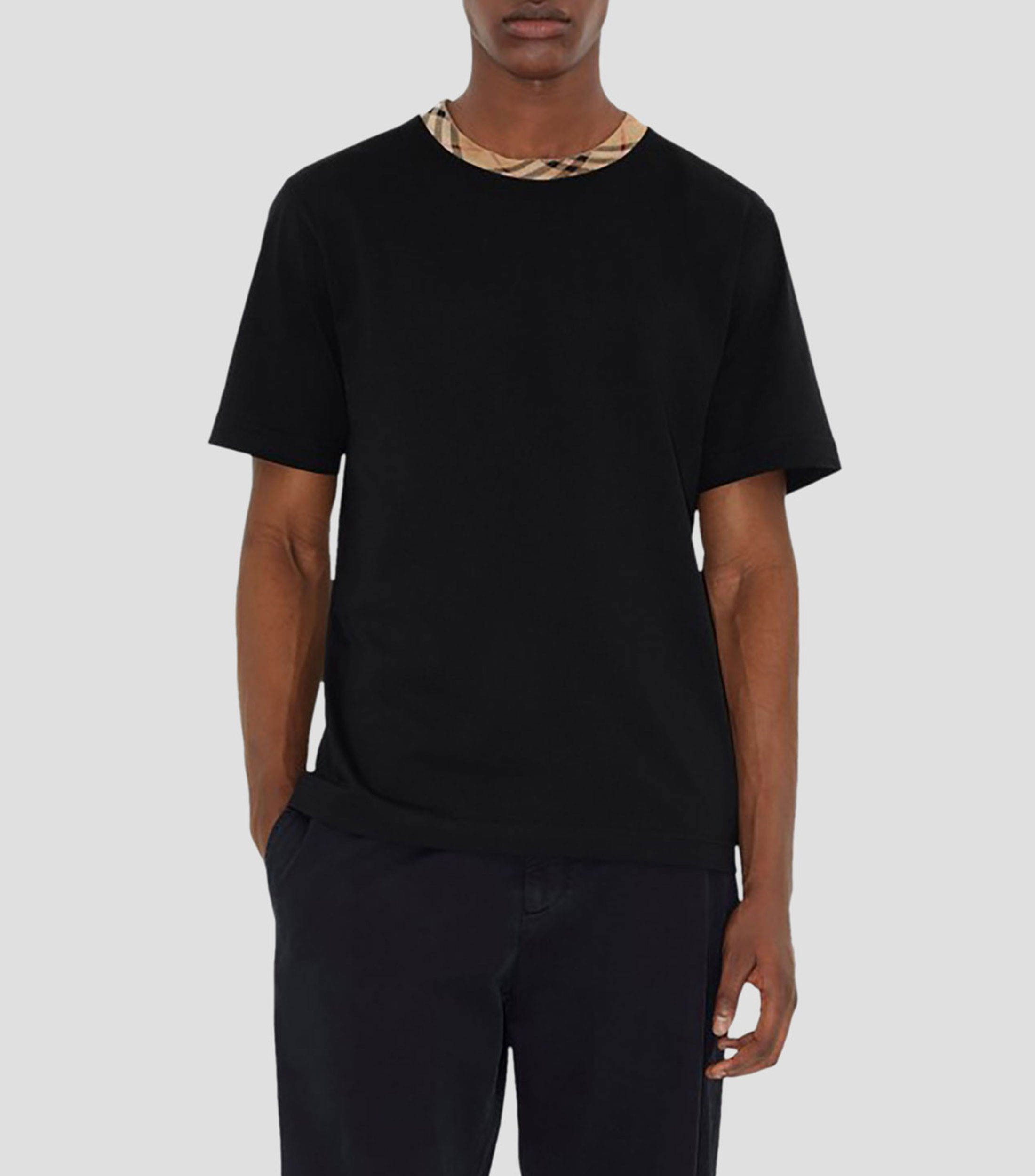 Playera cuello redondo de manga corta Check lisa Hombre