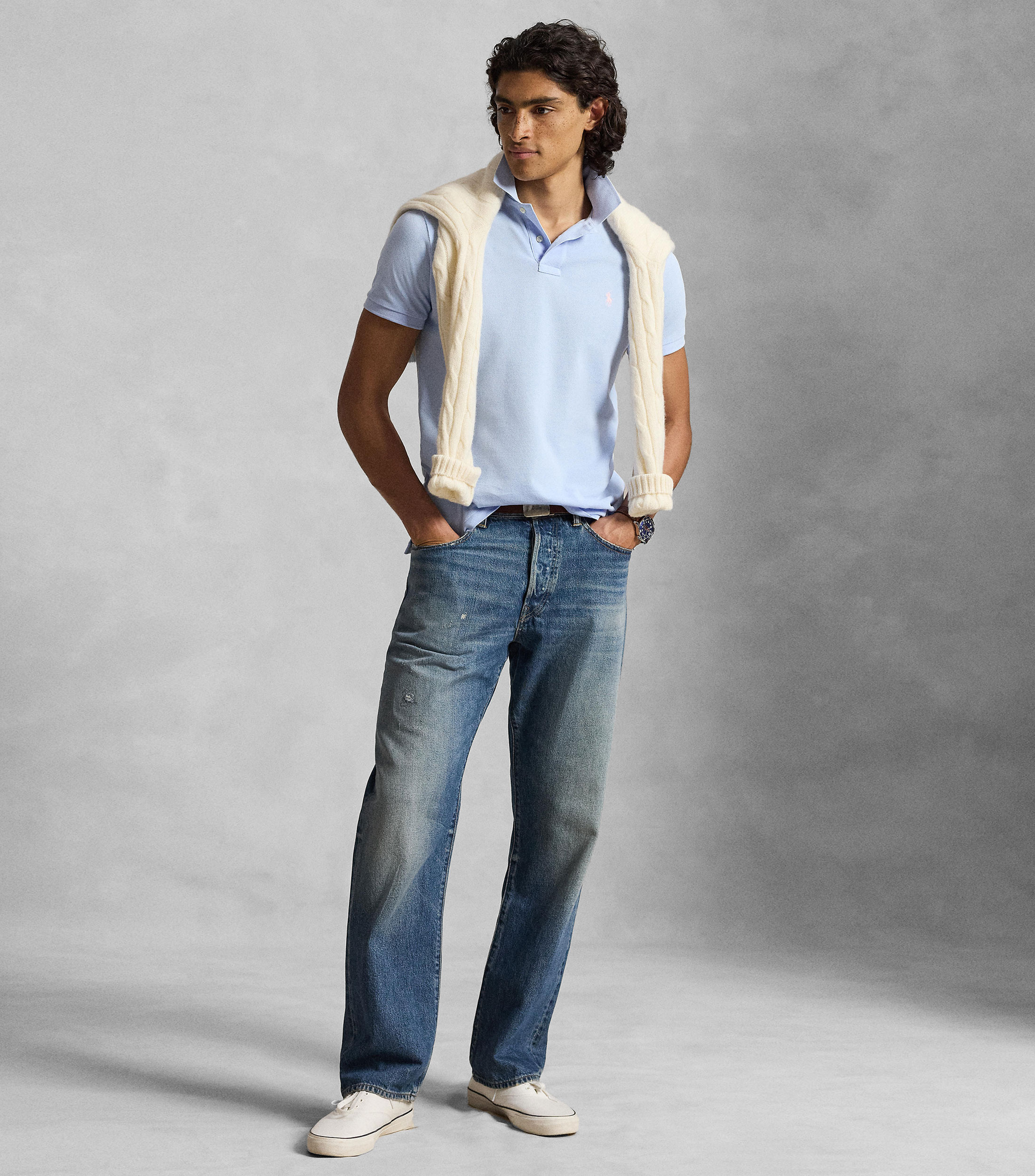 Playera tipo polo con manga corta lisa Hombre