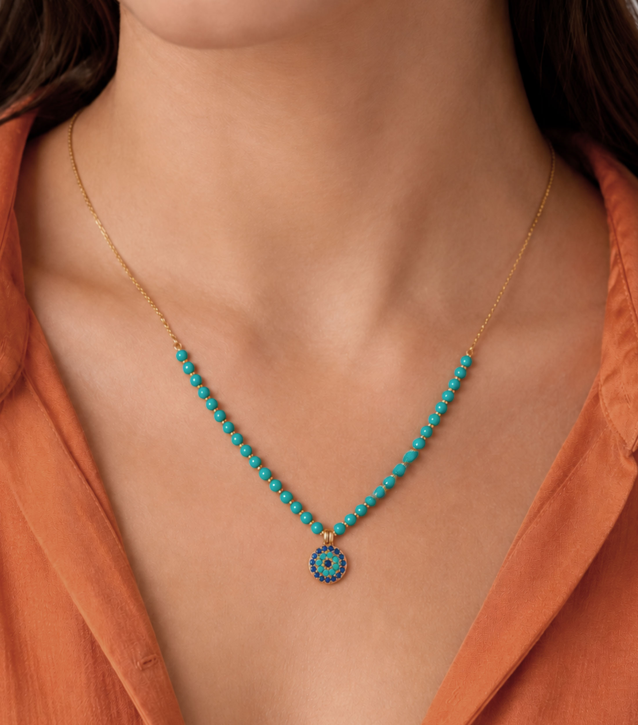 Collar turquesa con ojo turco Mujer