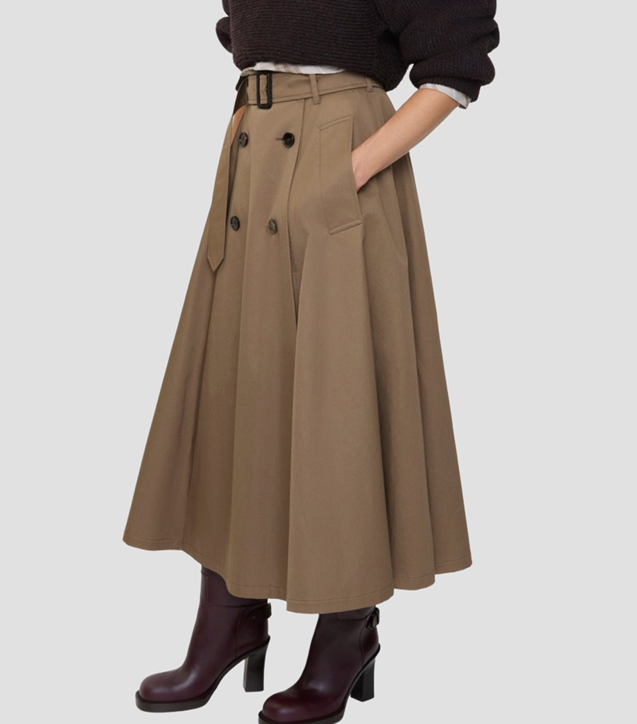 Falda midi estilo trench coat de corte A lisa Mujer