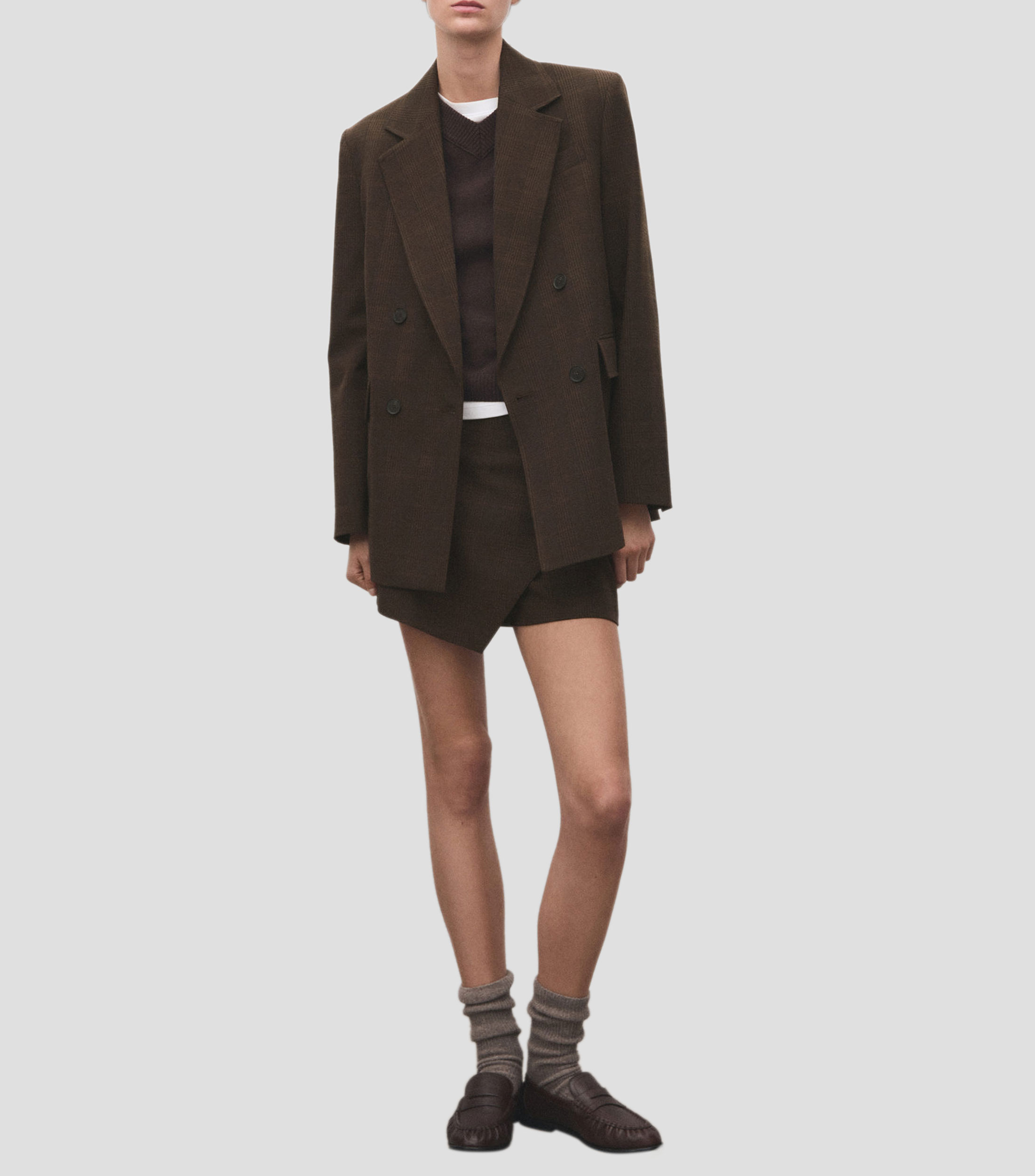 Falda tipo short mini de corte recto con cuadros Mujer