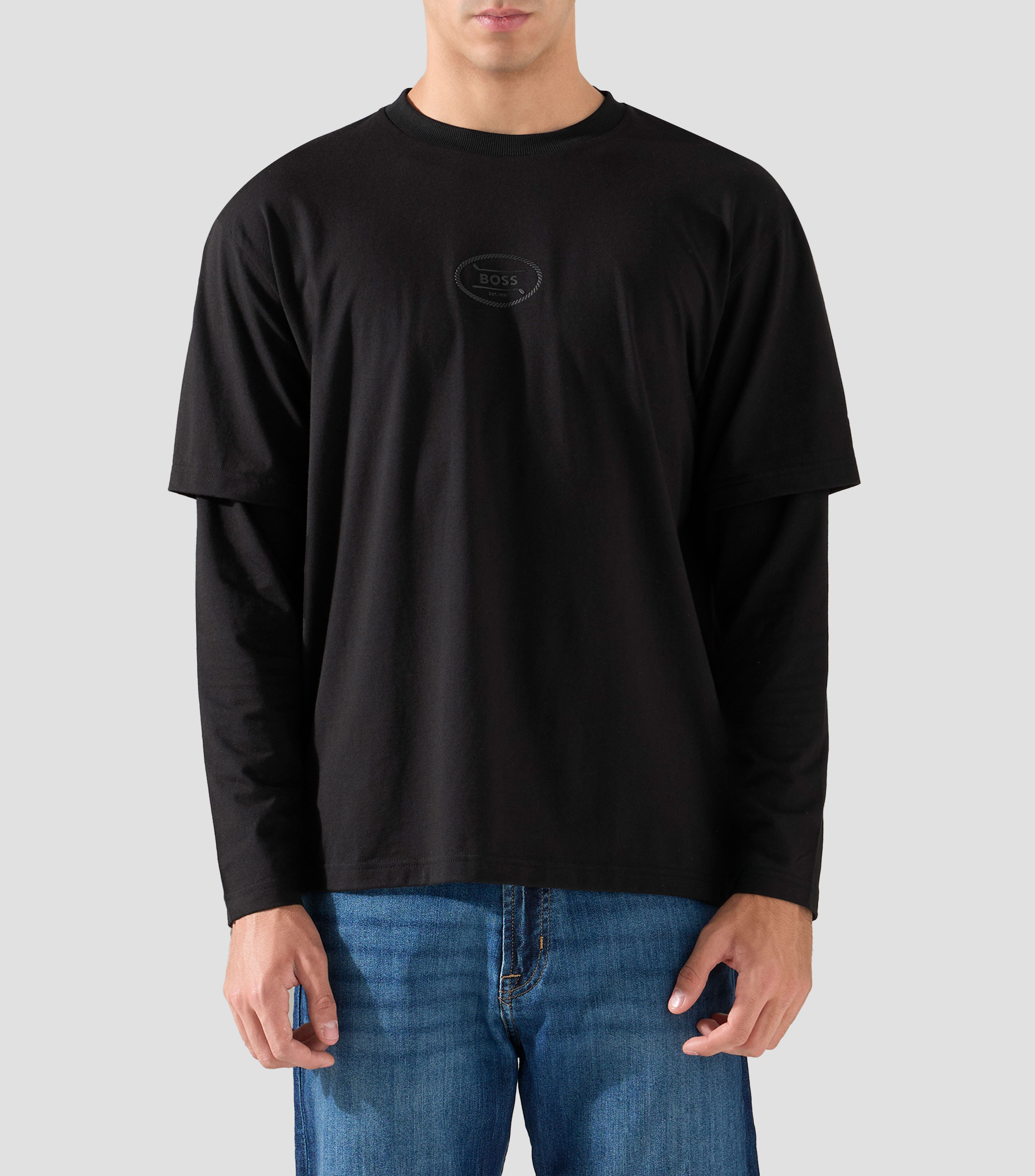 Playera cuello redondo manga larga lisa Hombre