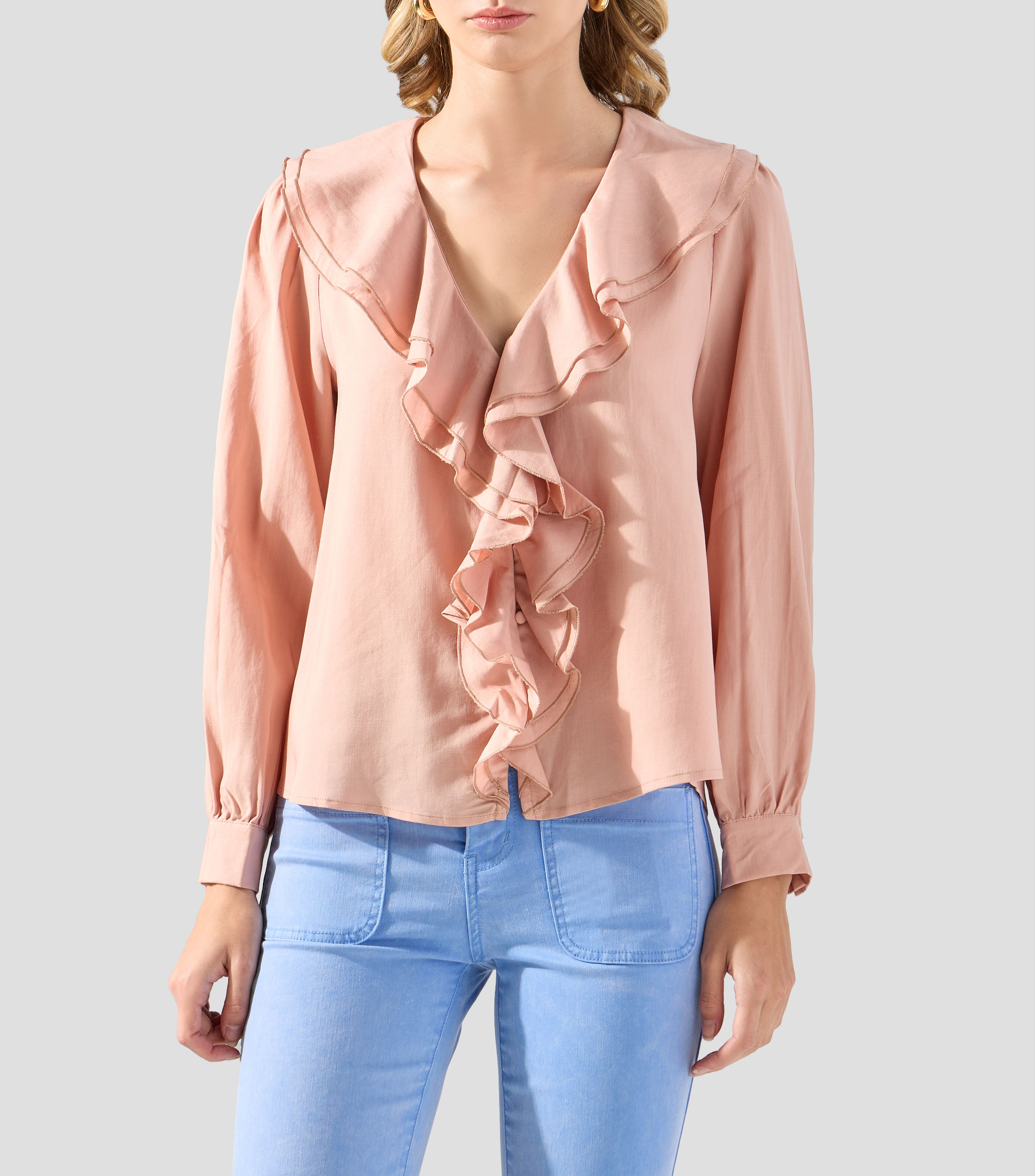 Blusa lisa manga larga Mujer