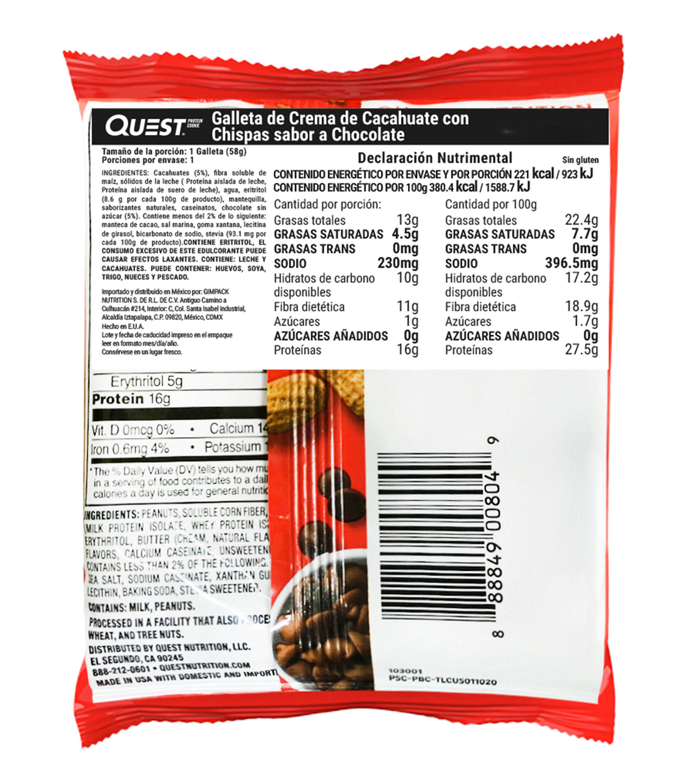Galleta de Cacahuate chocochips, 58 gr