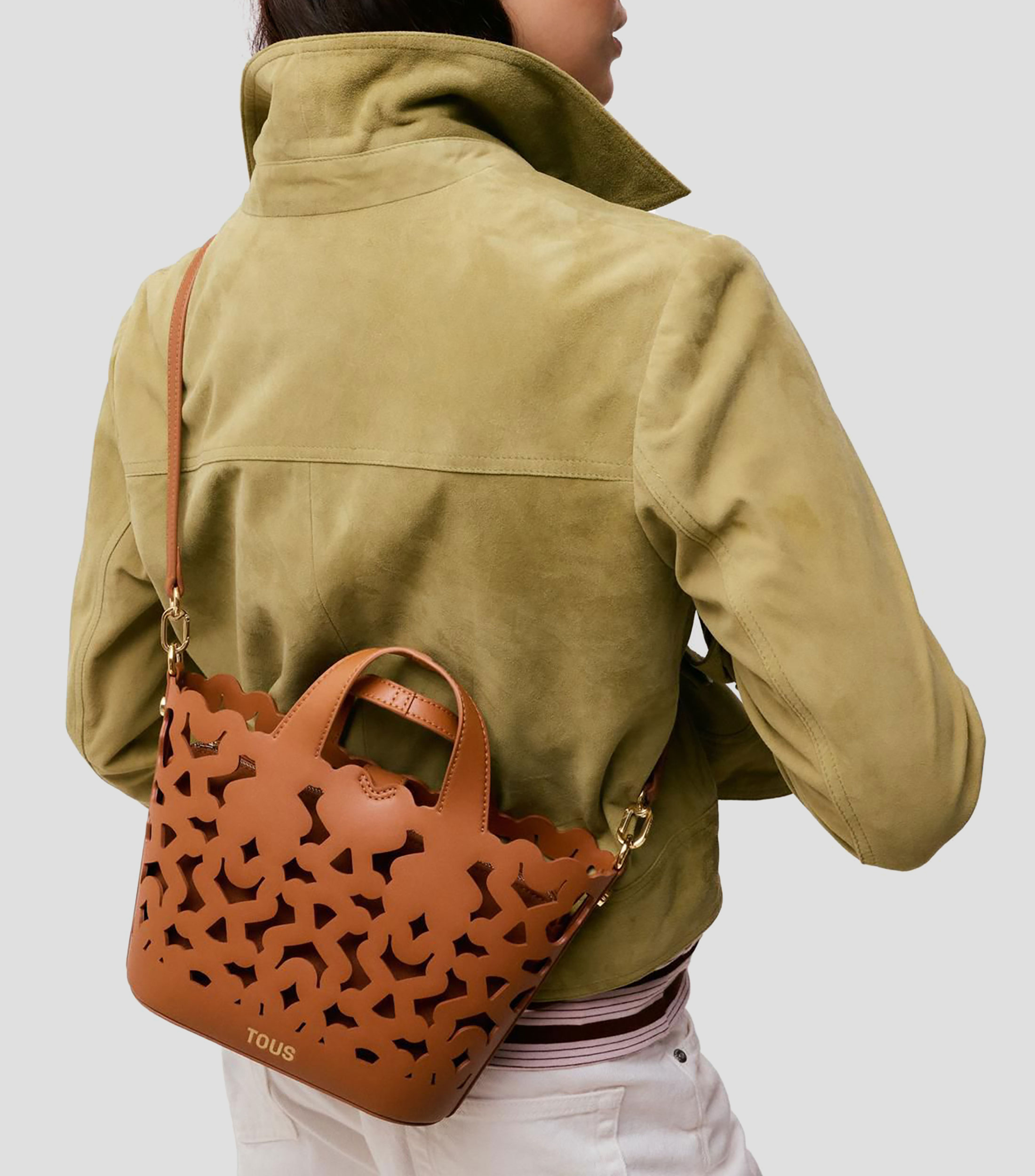 Bolsa crossbody camel en piel sintética Bear Shock lisa Mujer