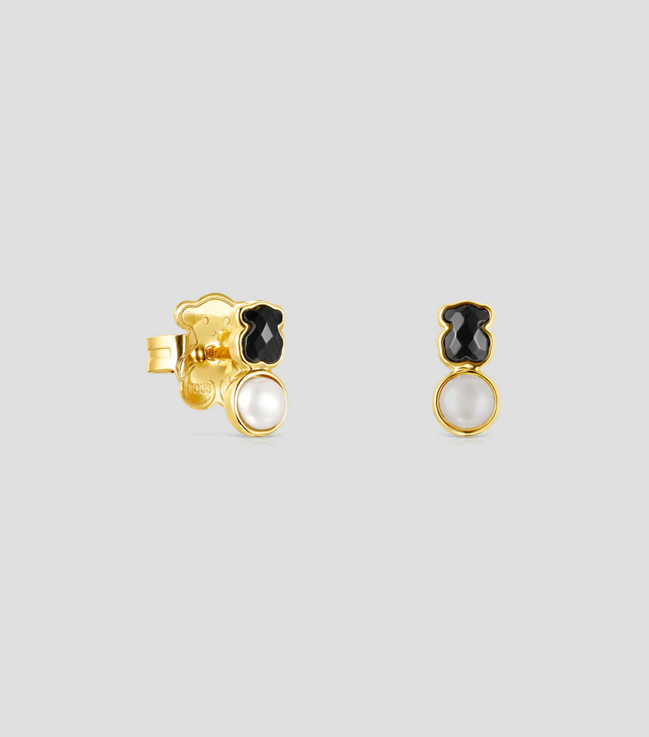 Aretes en plata vermeil con onix y perla Mujer