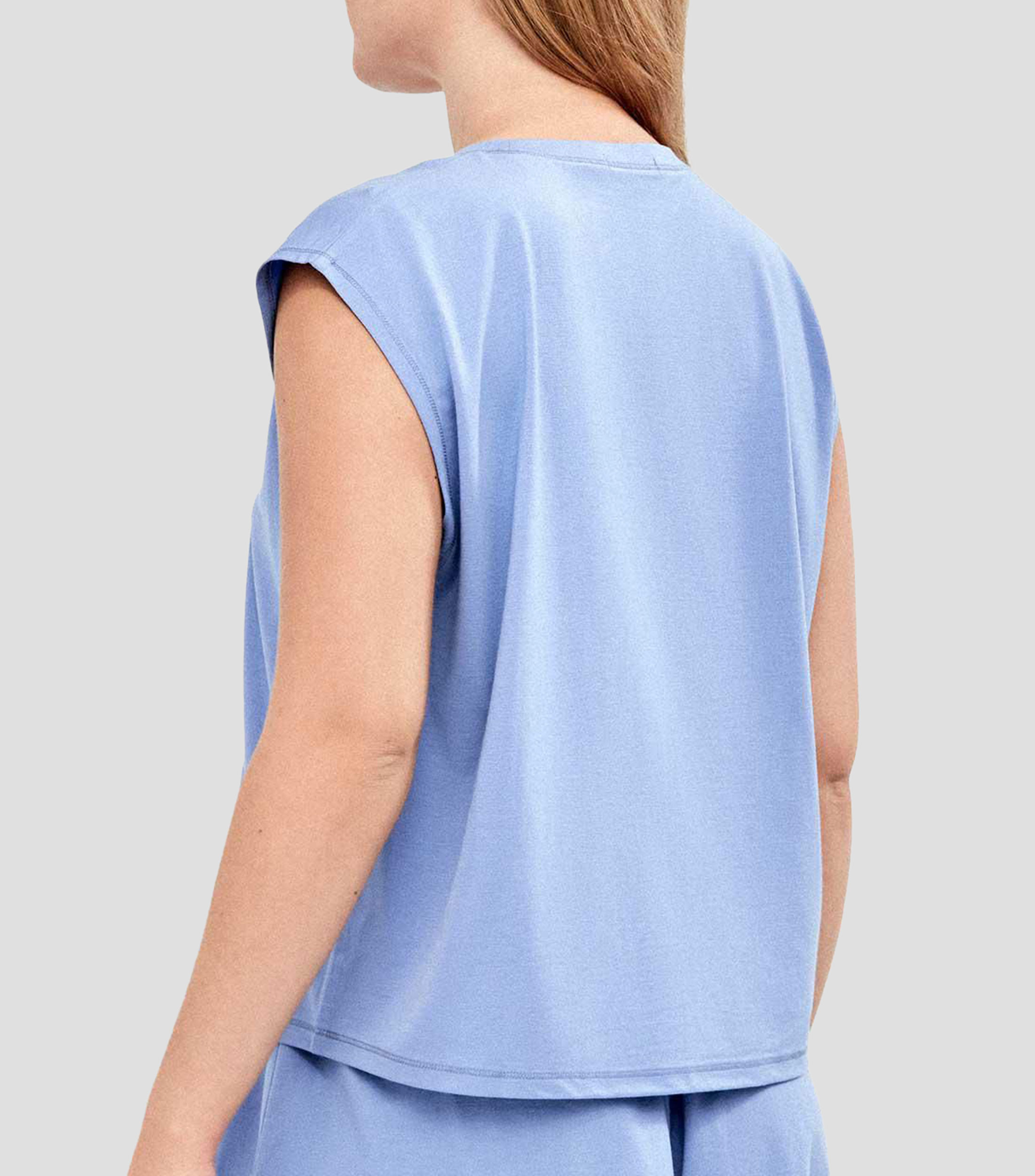 Playera pijama de cuello redondo sin mangas y diseño liso Mujer