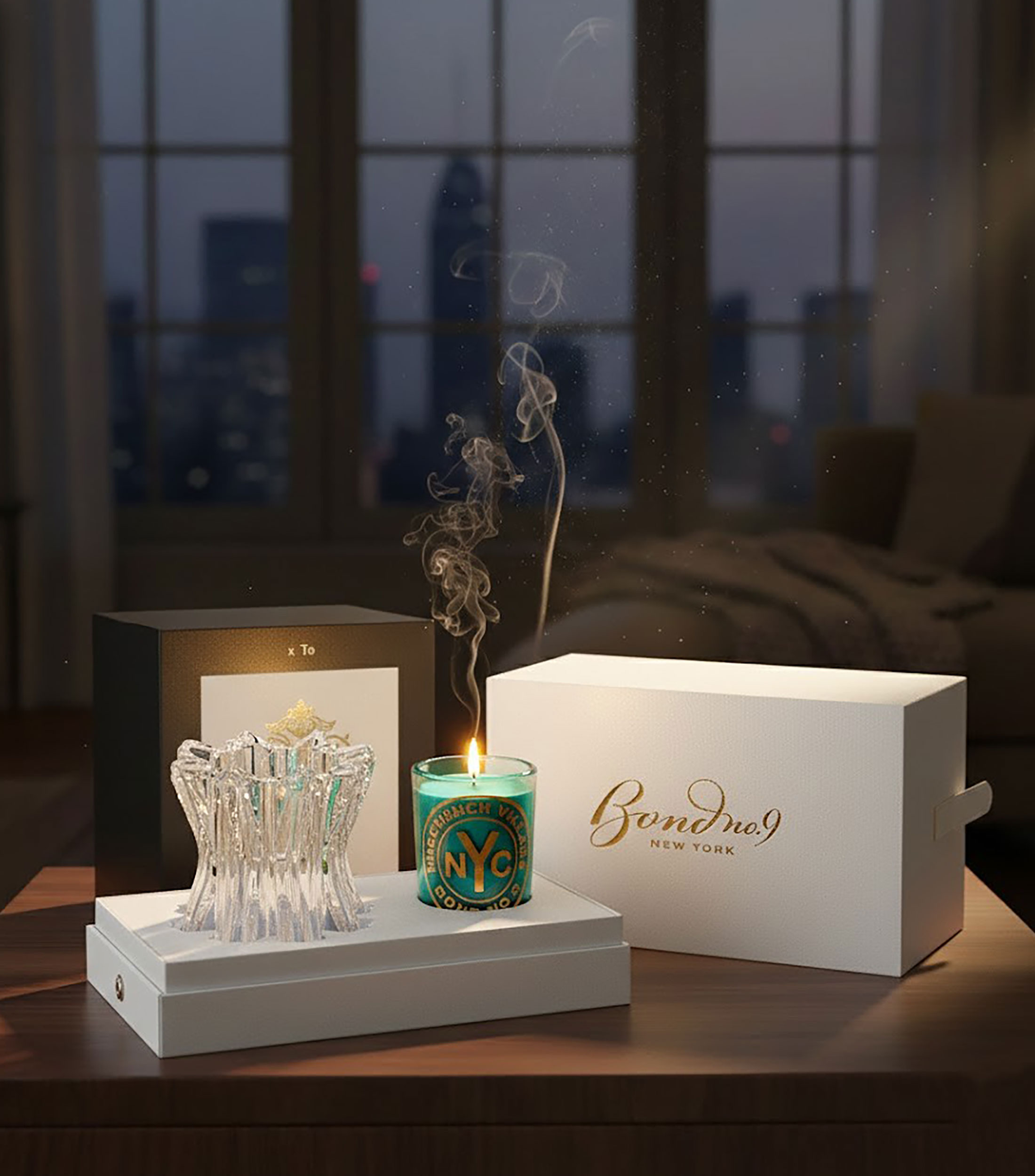 Set Greenwich Village Vela Aromatica Refill Floral y Base de vidrio