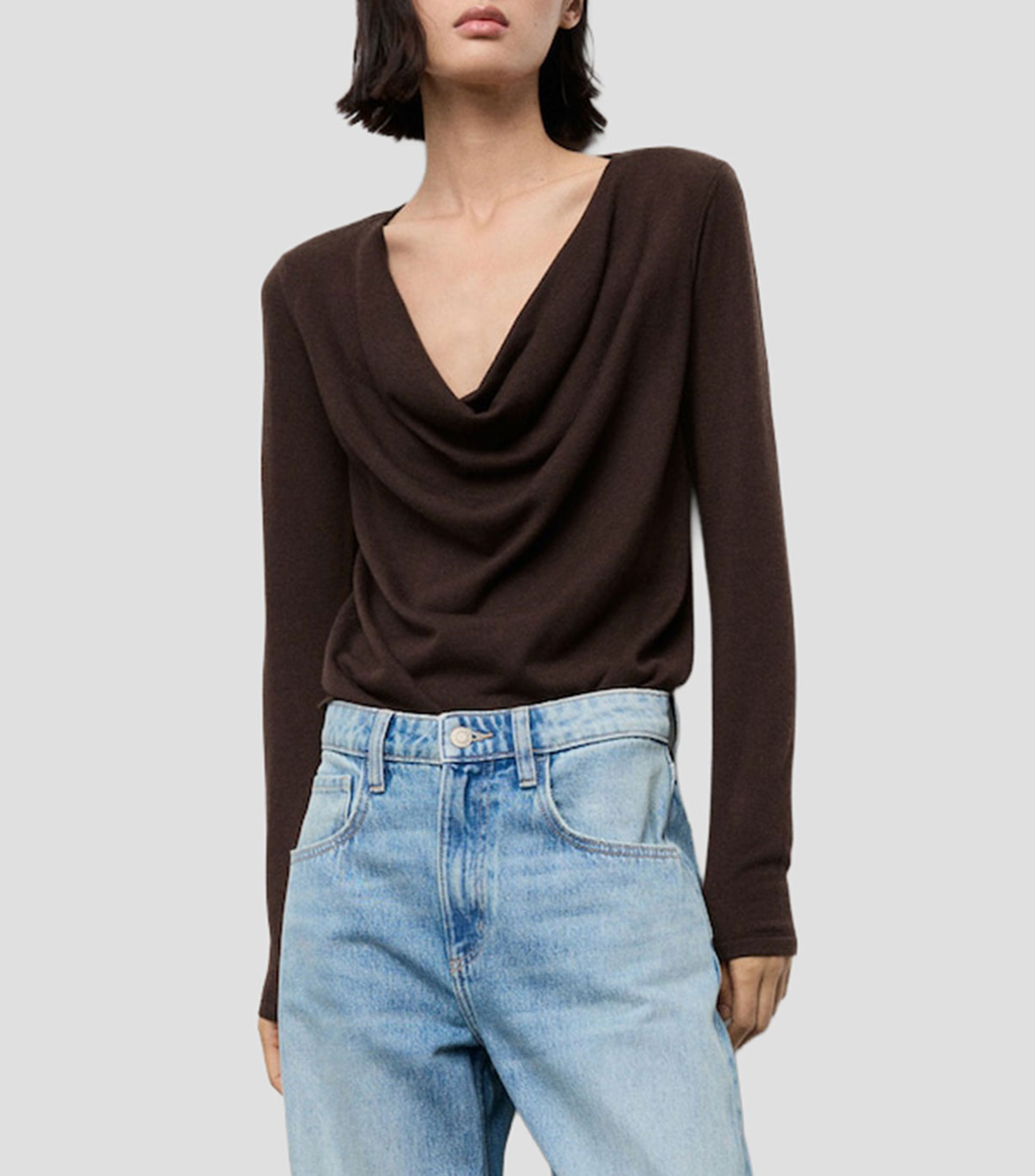 Suéter cuello V drapeado Mujer