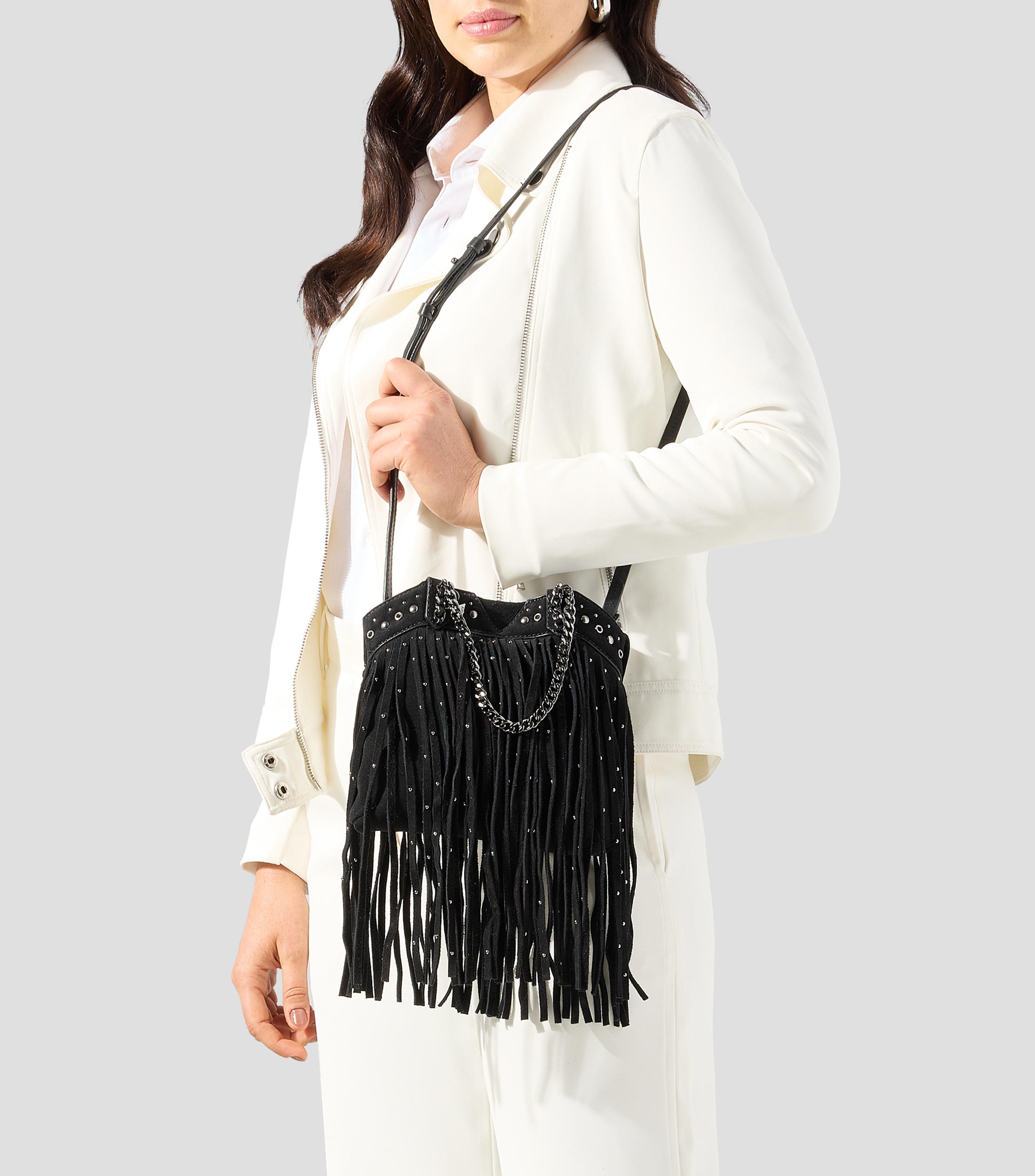 Bolsa crossbody negra en piel Vita Boho fantasía Mujer