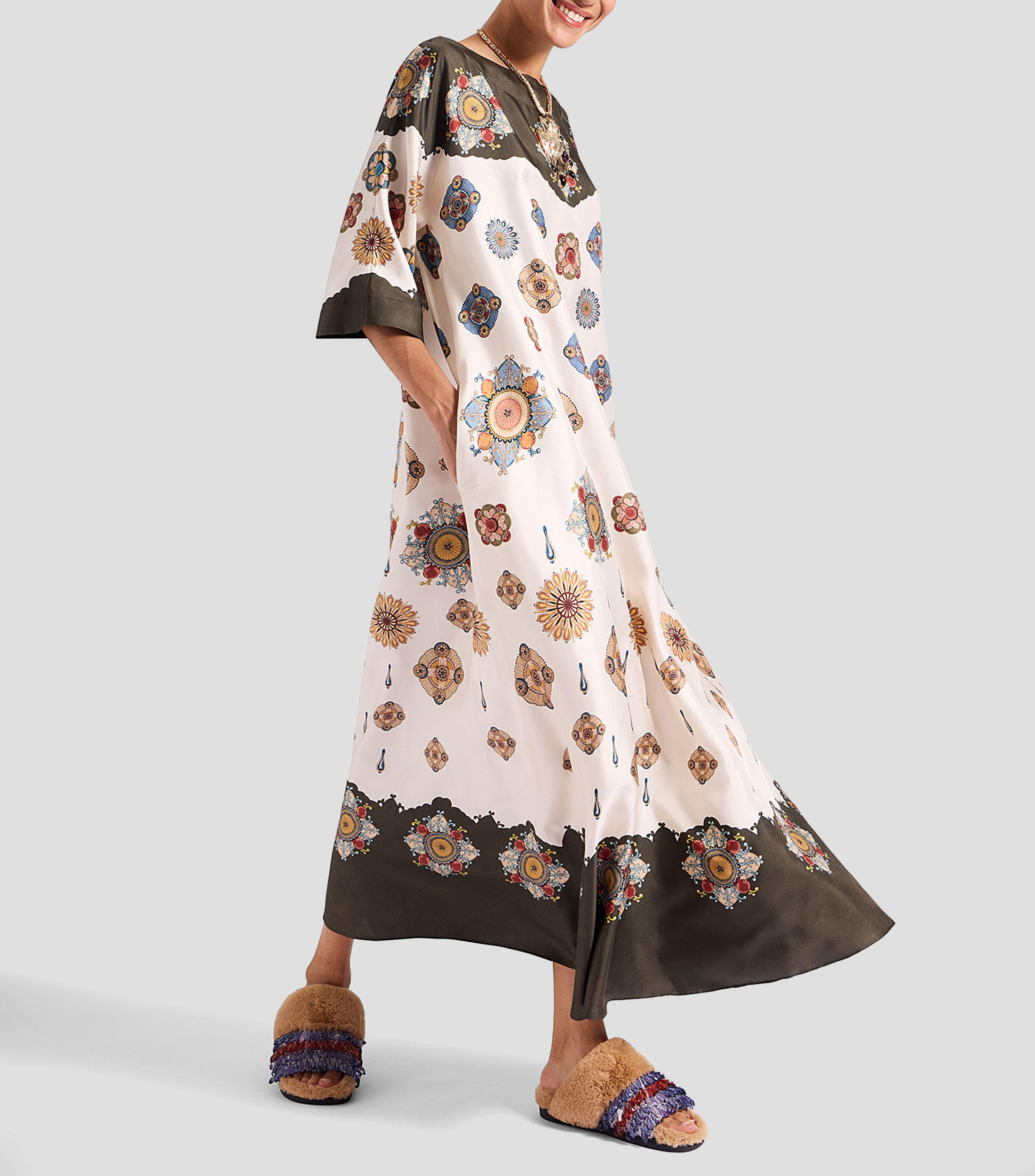 Vestido largo manga 3/4 estampado Mujer