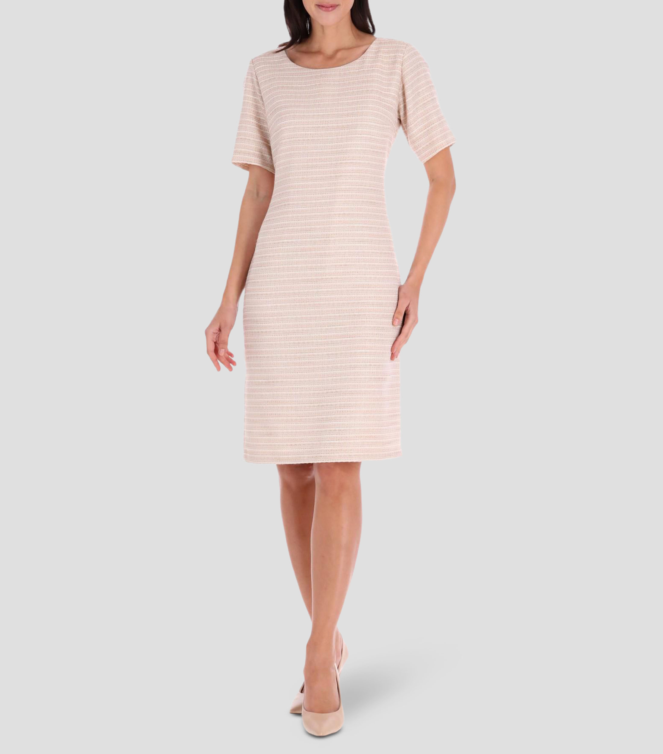 Vestido midi manga corta de rayas Mujer