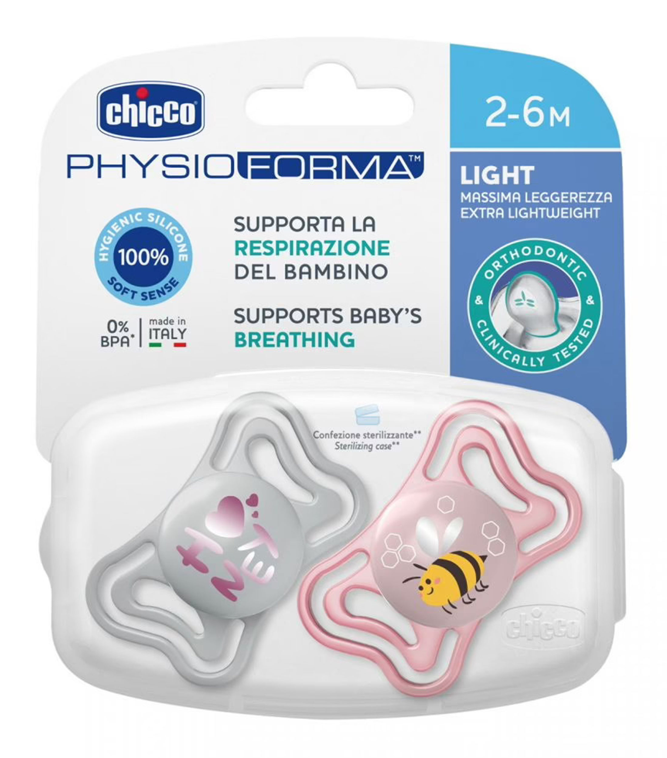 Set de 2 chupones Physioforma Light Blanco y rosa 2-6 meses