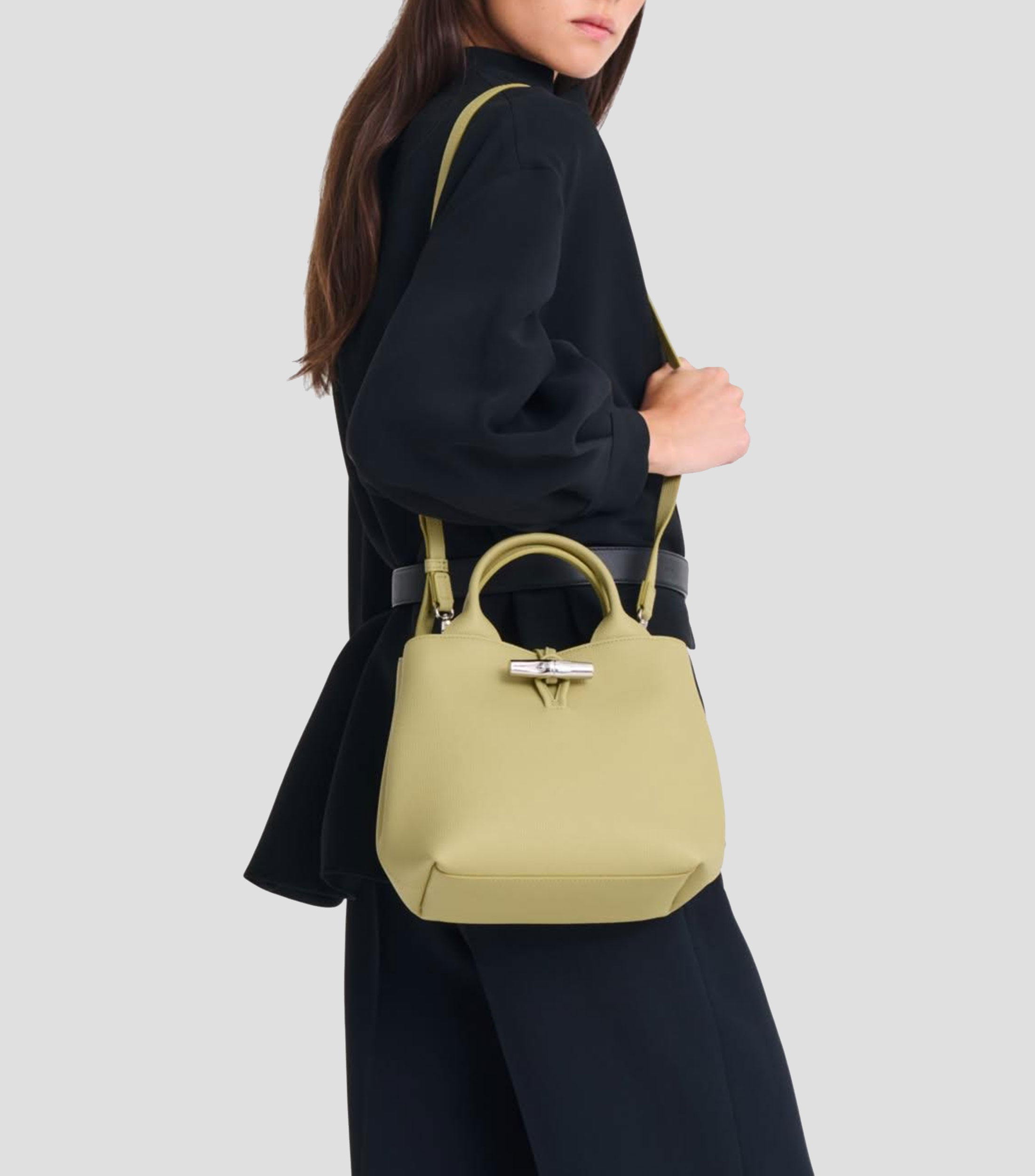 Bolsa tote en piel verde lisa Mujer