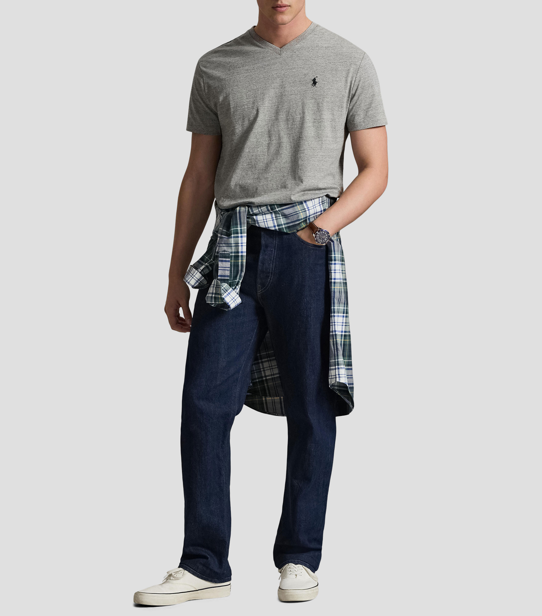 Playera cuello V manga corta jaspeada Hombre