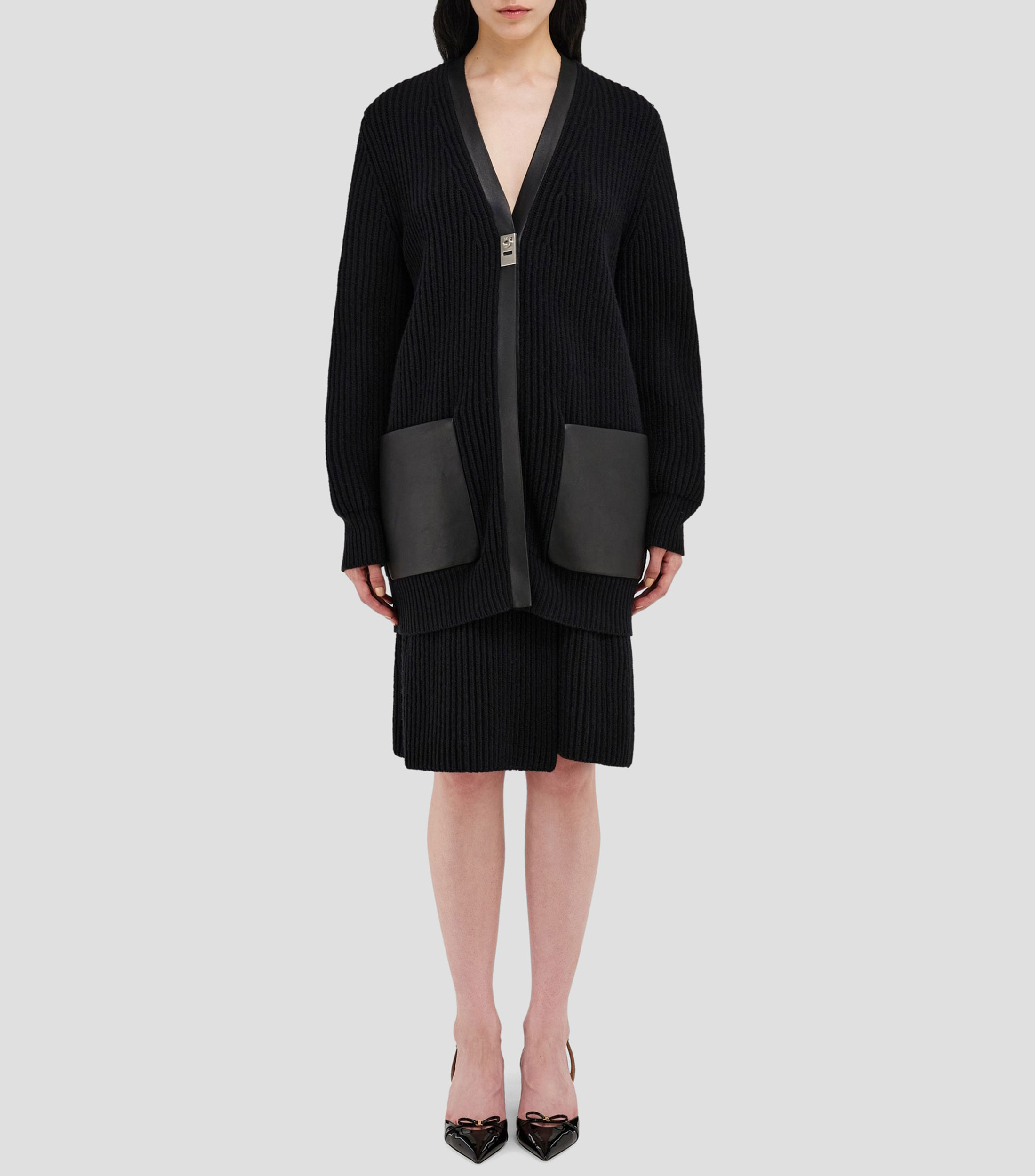 Maxi cardigan con bordes de piel Mujer