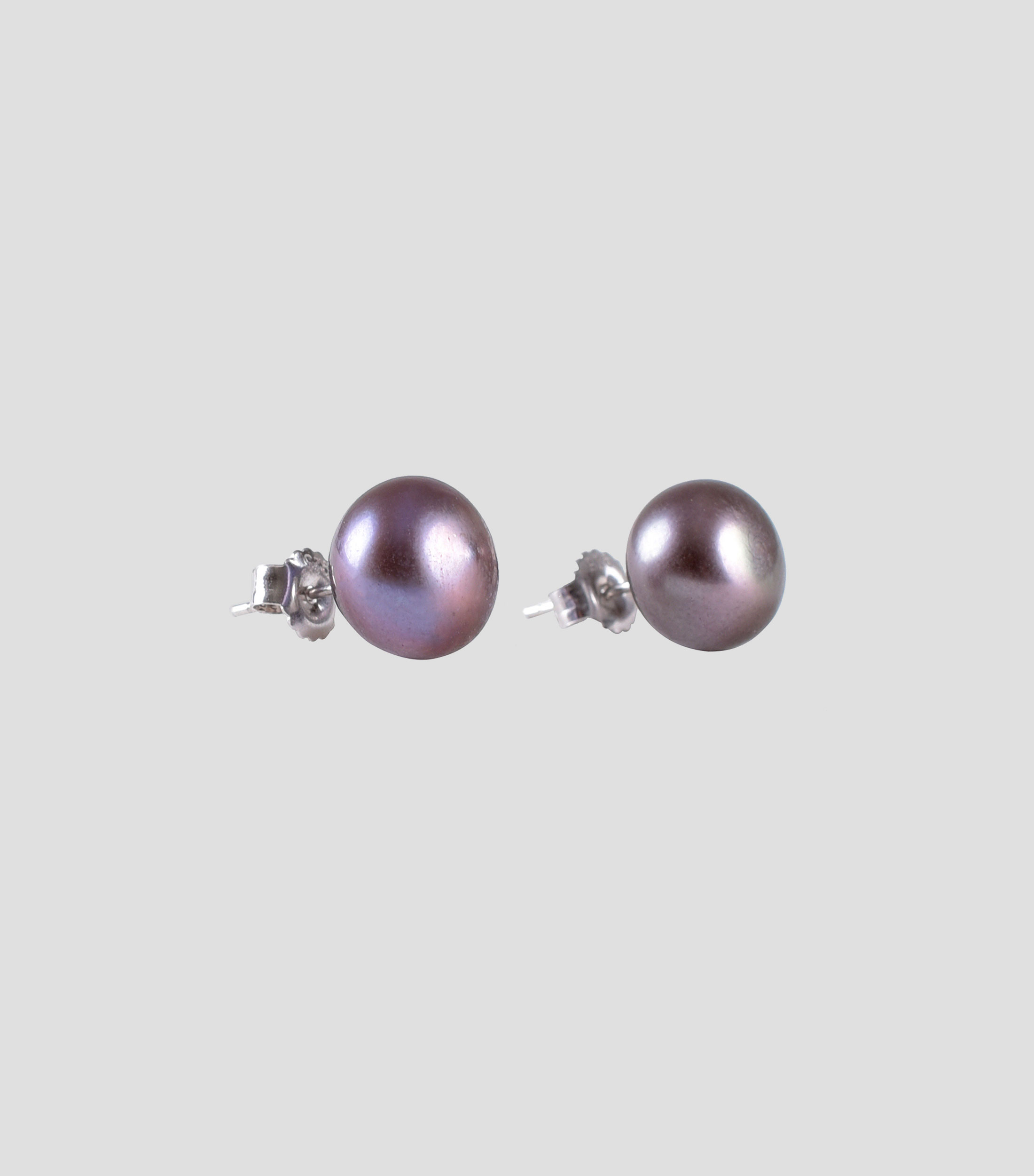 Aretes Broquel de Perla Negra 11 mm Plata Mujer