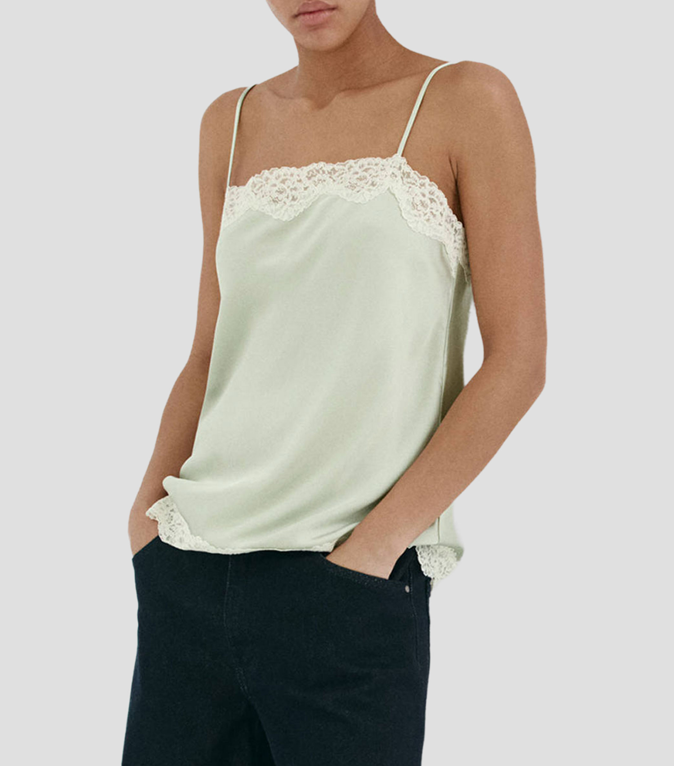 Top cuello cuadrado sin manga liso Mujer