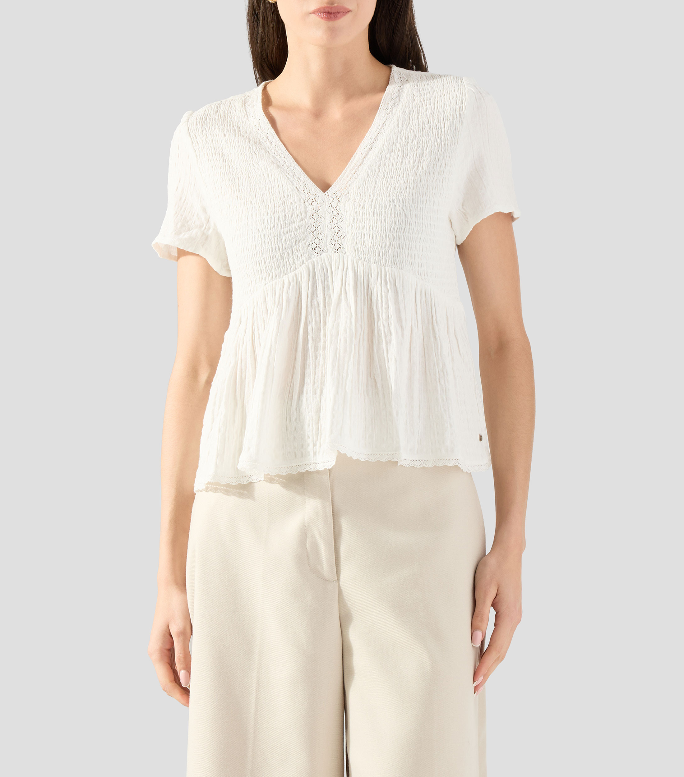 Blusa lisa manga corta Mujer