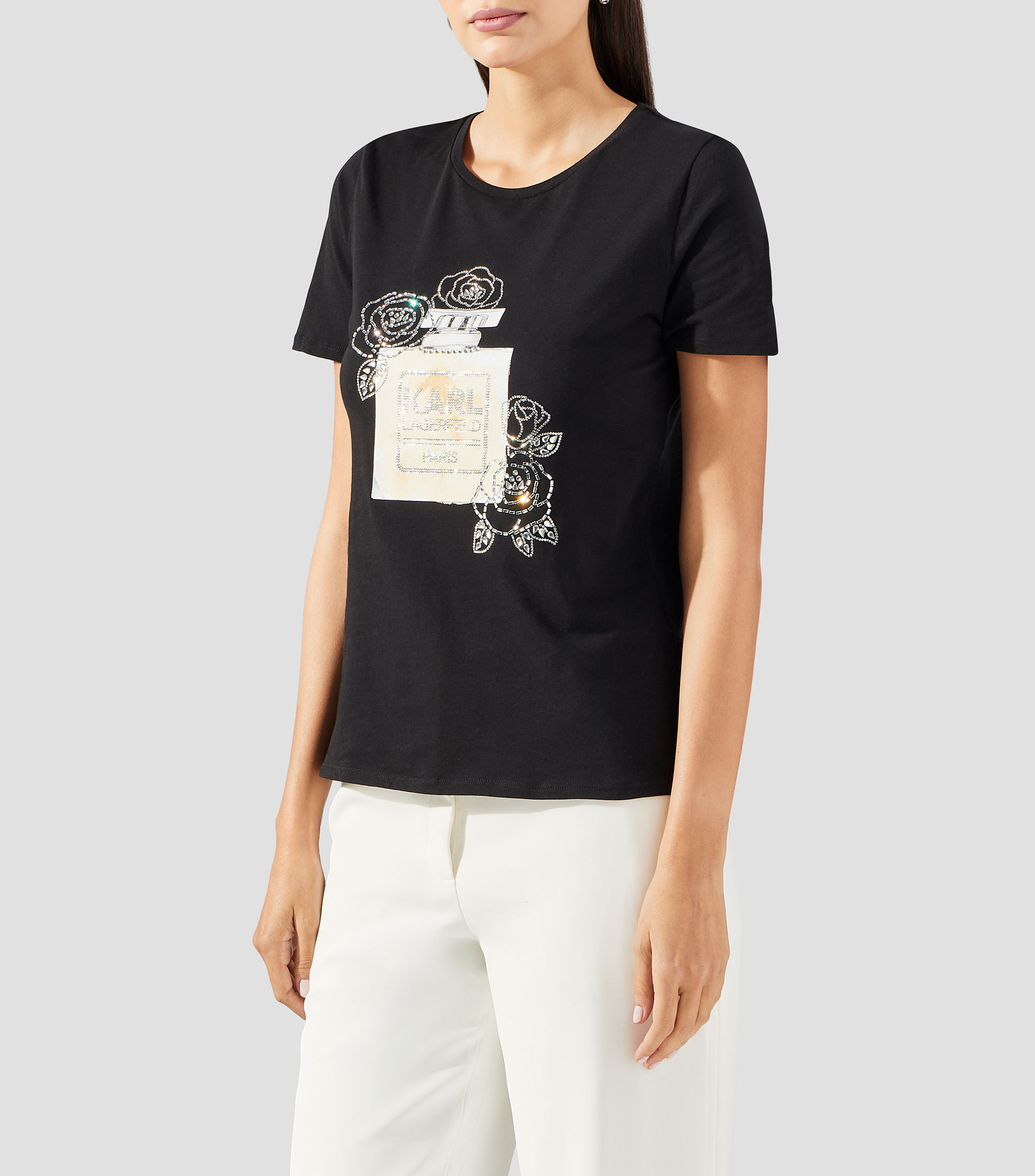 Playera cuello redondo manga corta fantasía pedrería Mujer