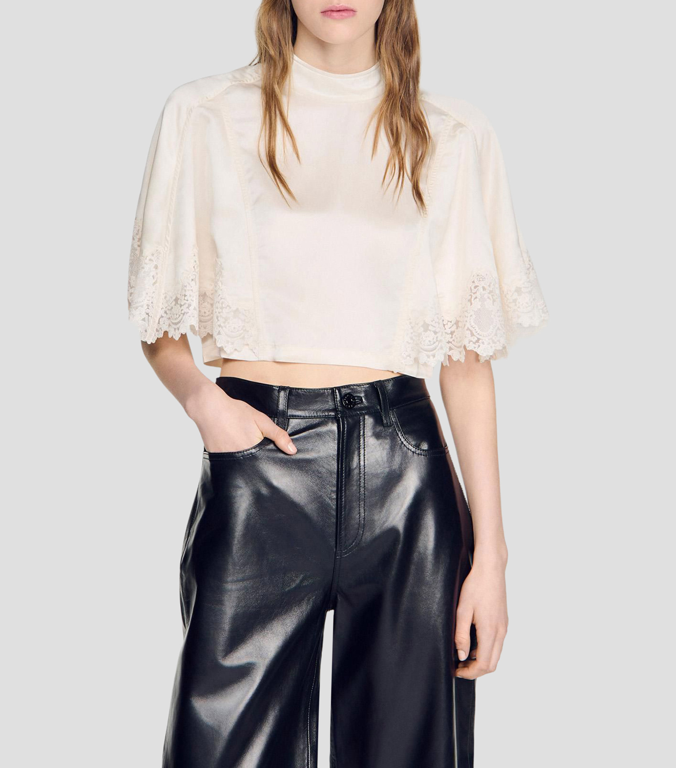 Blusa liso manga corta Mujer