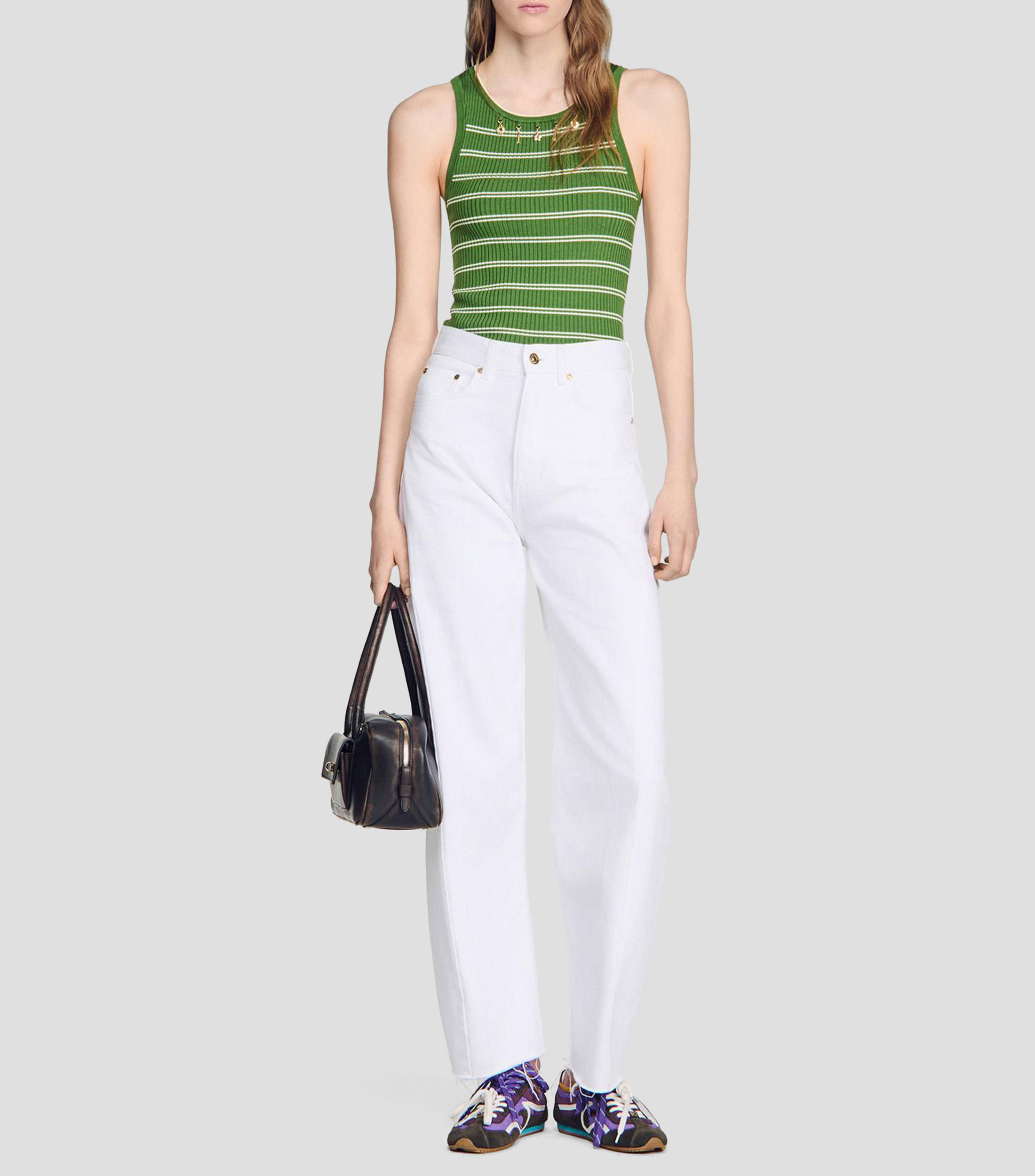 Tank top a rayas sin mangas Mujer