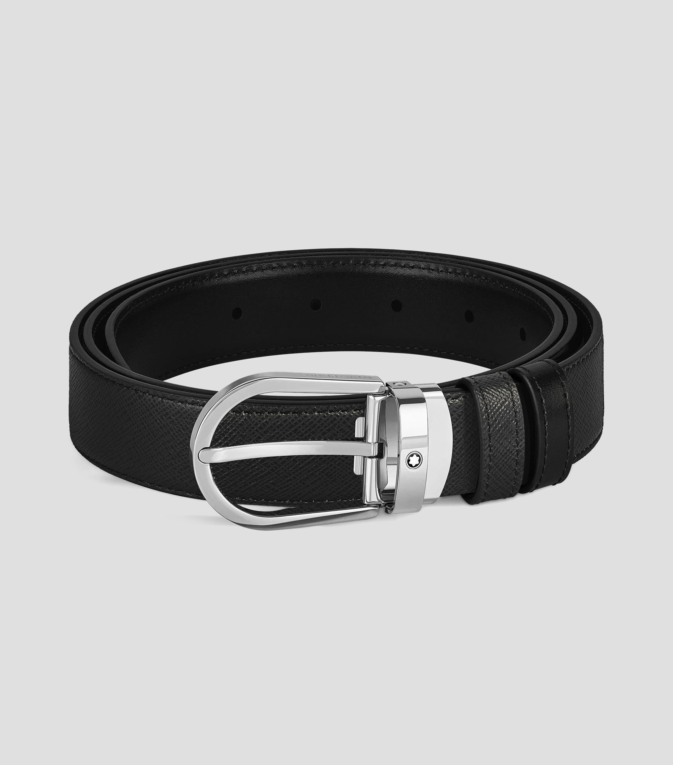 Cinturón en piel Sartorial Horseshoe Spall Revival con hebilla plateada, 30 mm Hombre