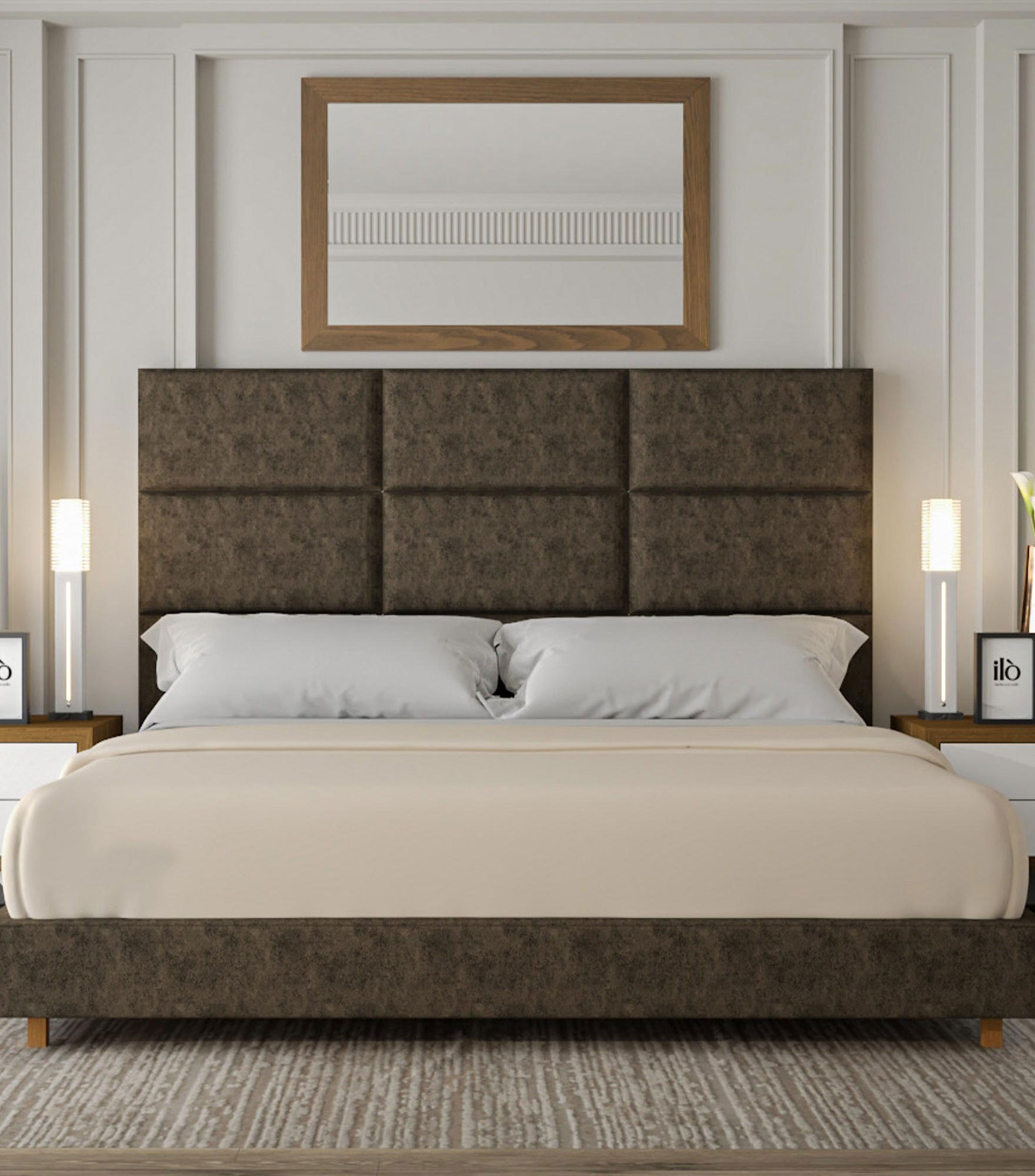 Cama king size en tela antílope