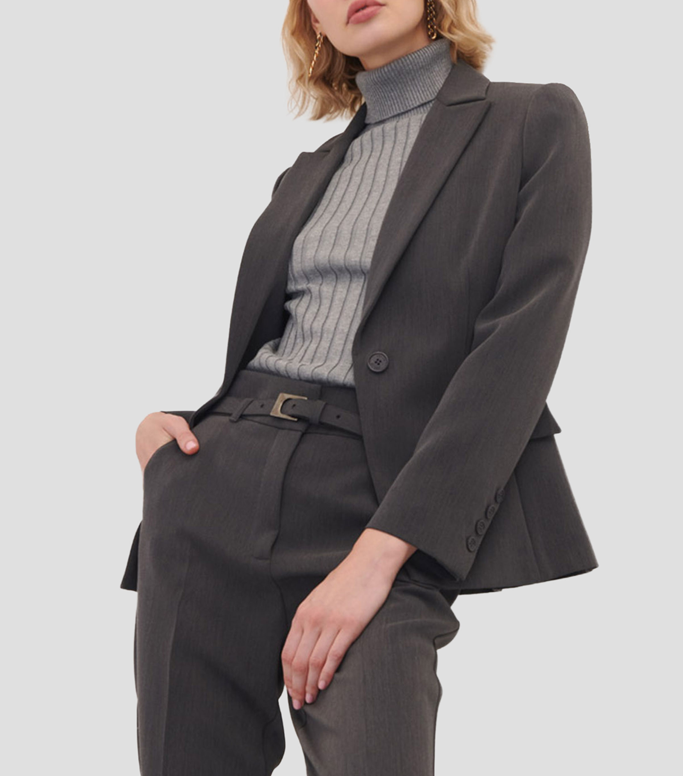 Blazer gris con solapa Mujer