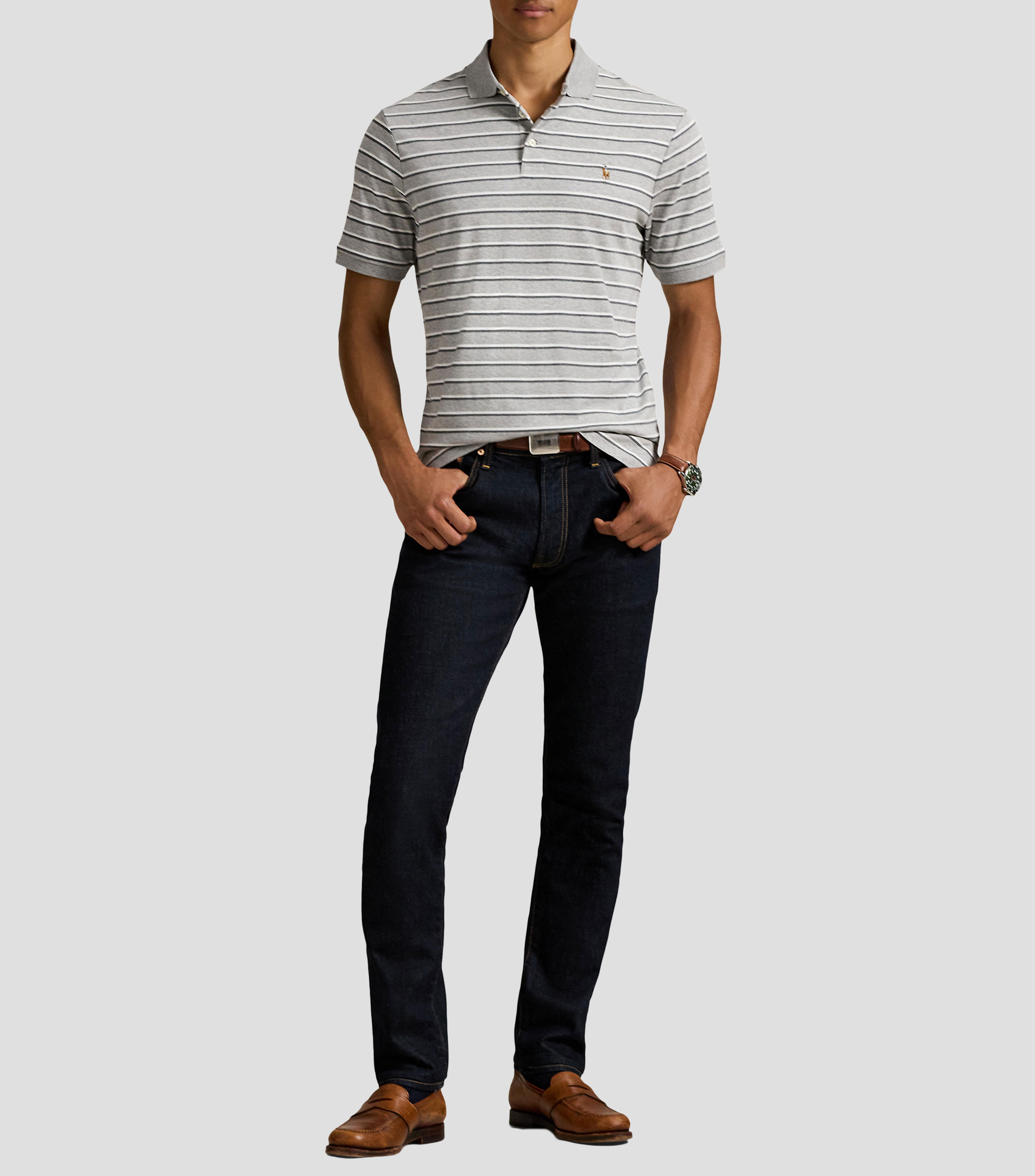 Playera tipo polo manga corta con rayas Hombre