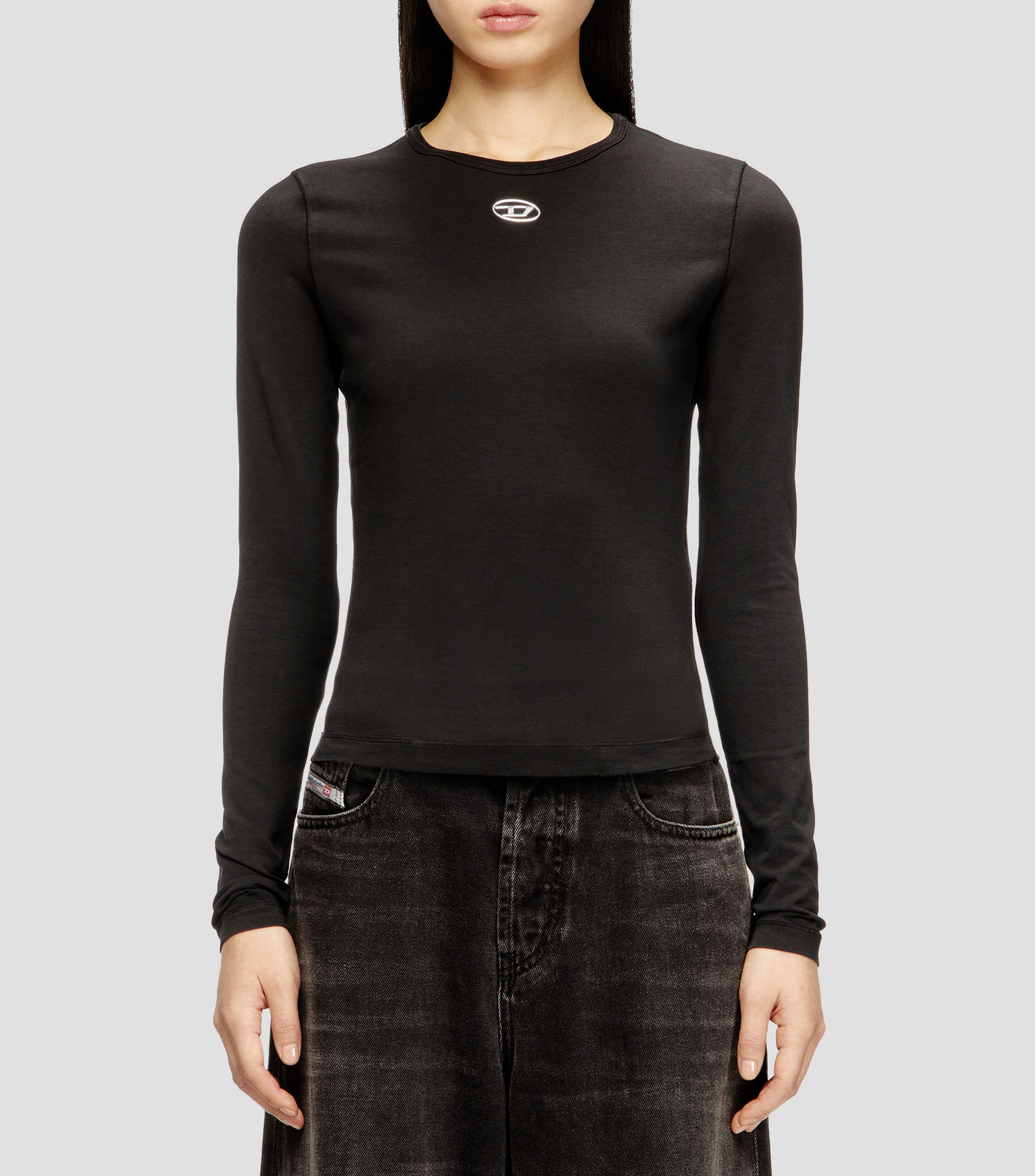 Playera cuello redondo manga larga estampada Mujer