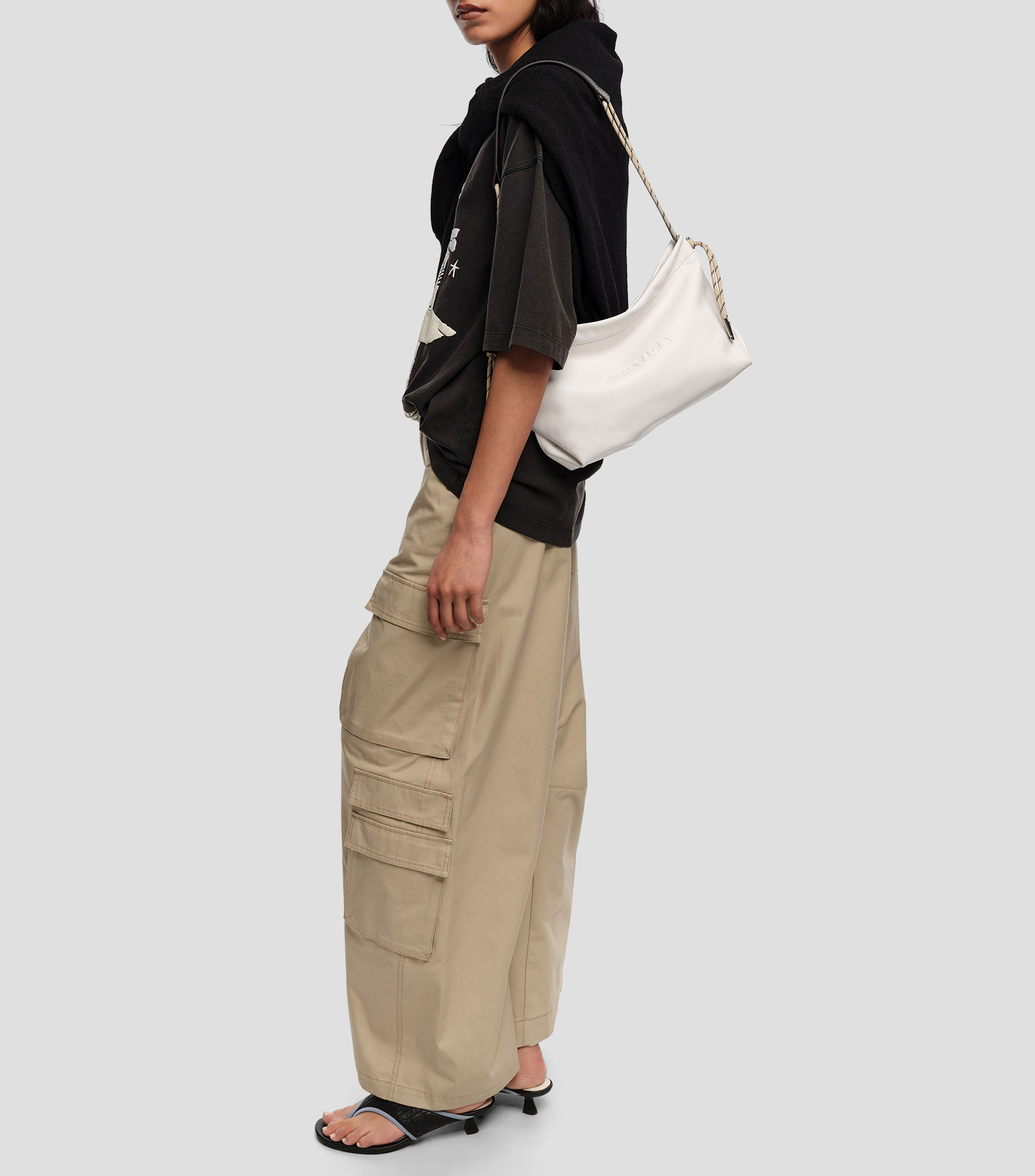 Bolso shoulder Paper mediano piel blanco roto Mujer