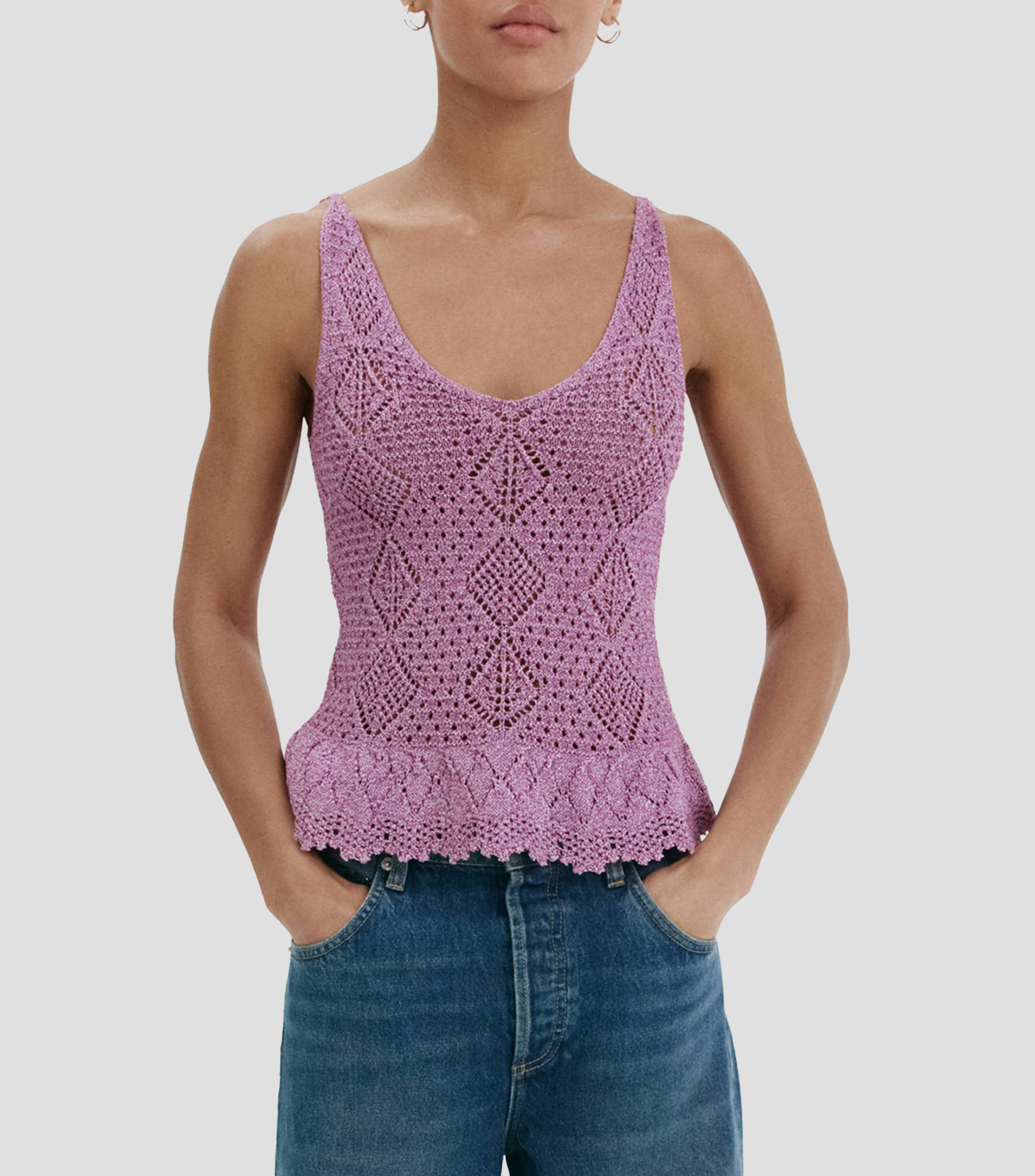 Blusa crochet sólido sin mangas Mujer