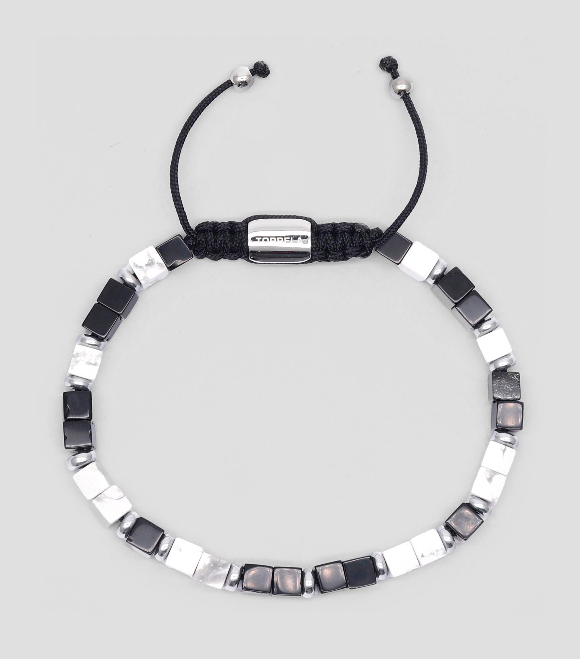 Pulsera ajustable con piedras howlita y ónix Unisex