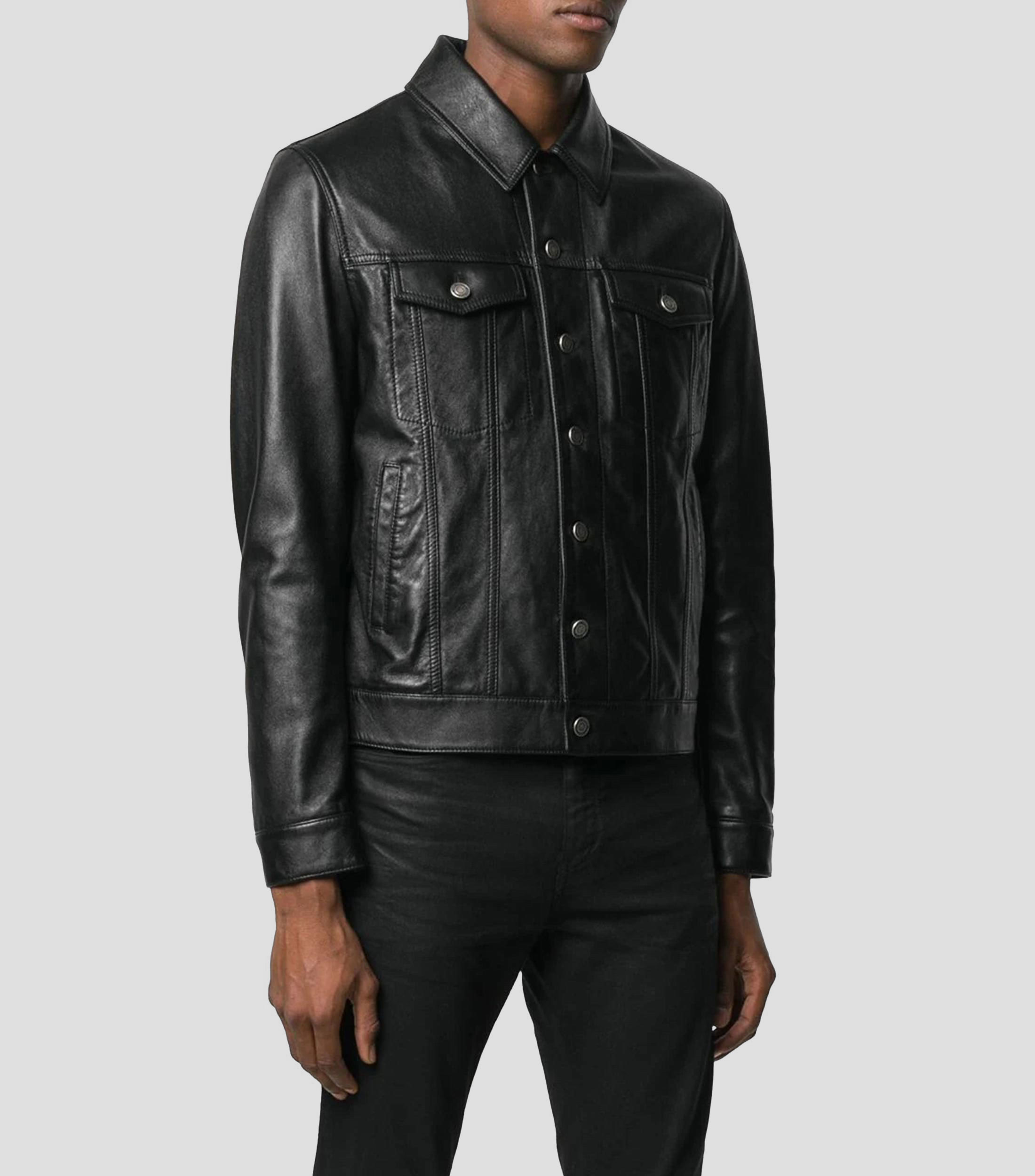 Chamarra biker en piel Hombre