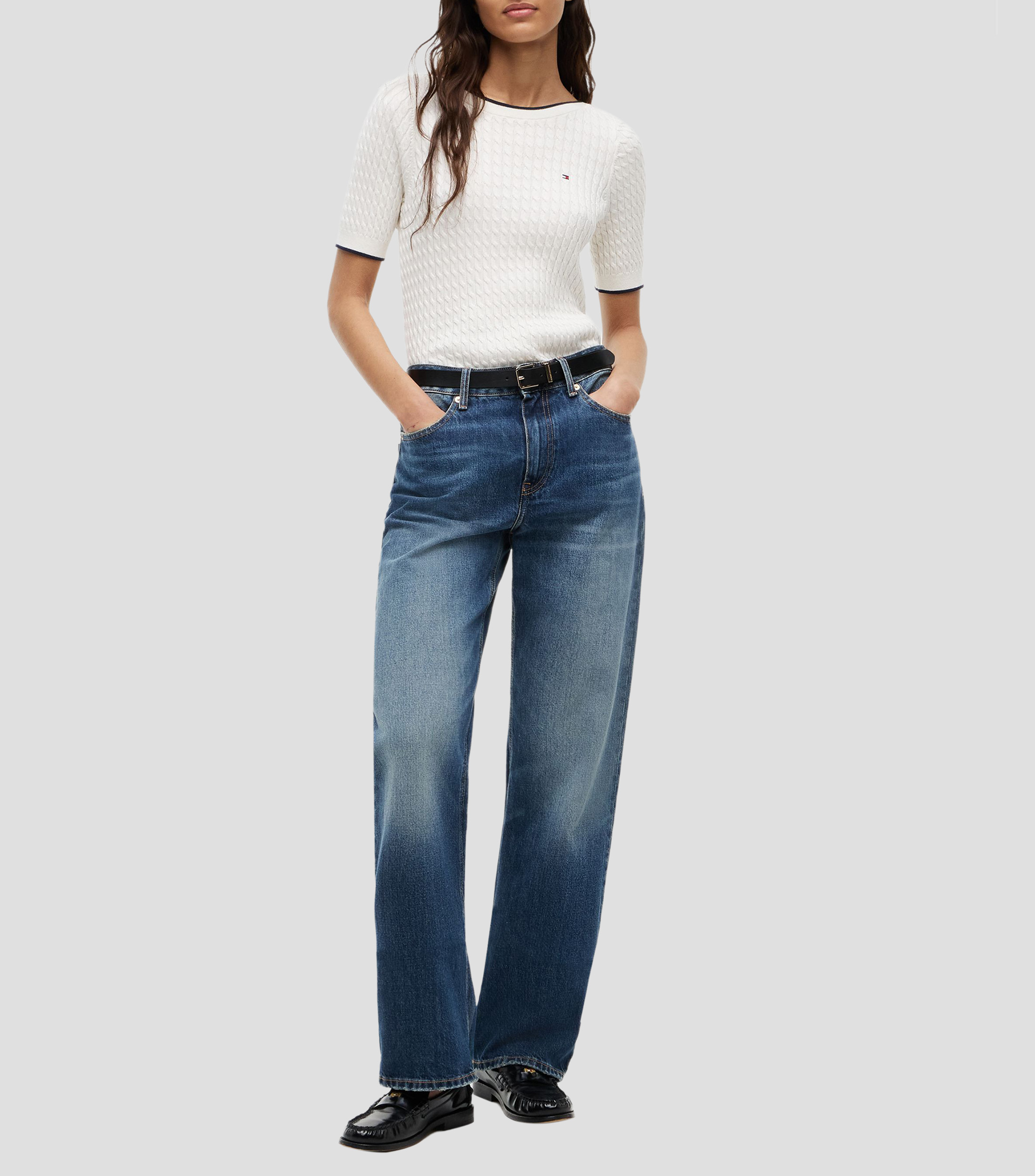 Blusa lisa con trenzado manga corta Mujer