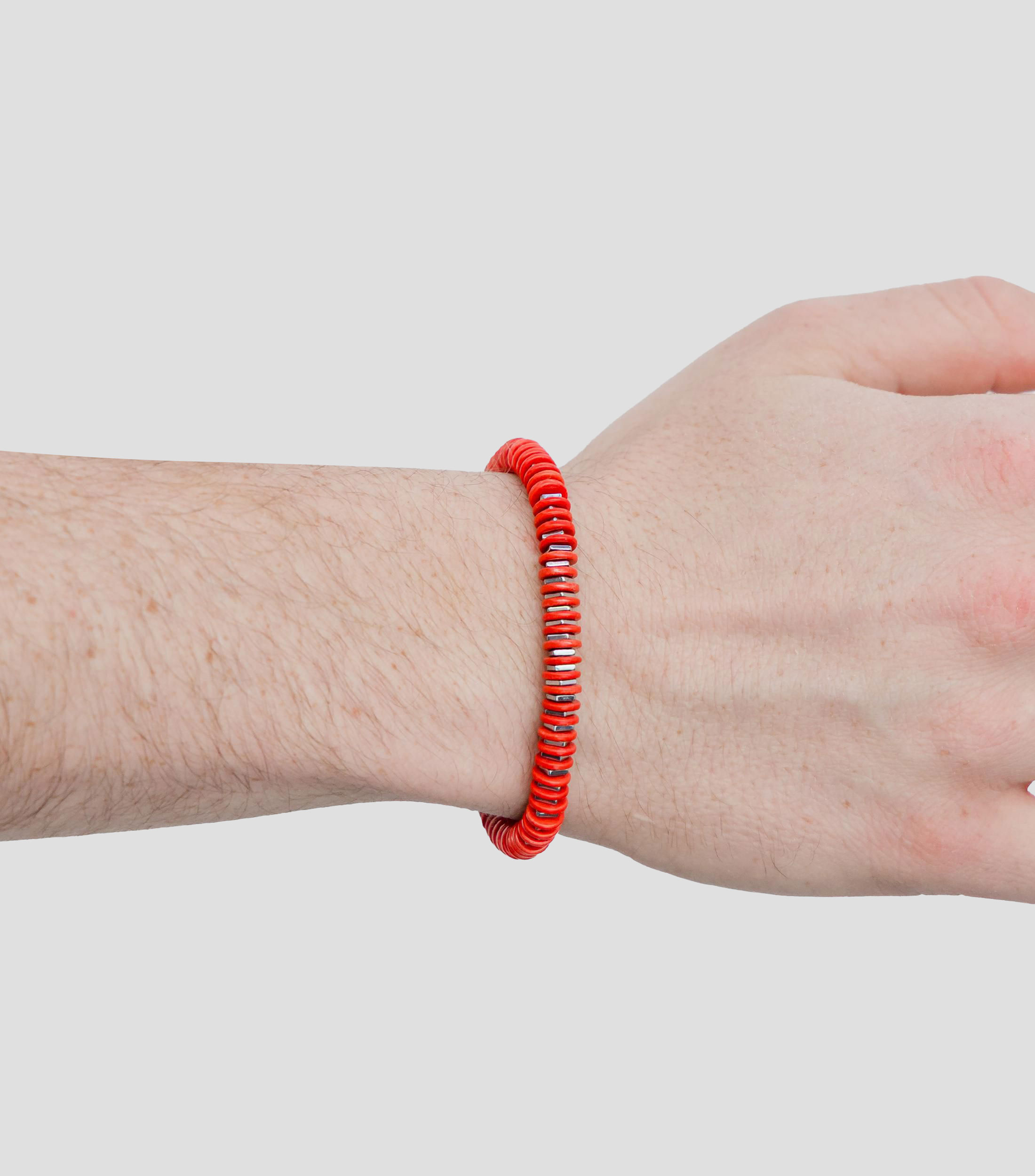 Pulsera en plata 925 roja con cuentas de disco Hombre