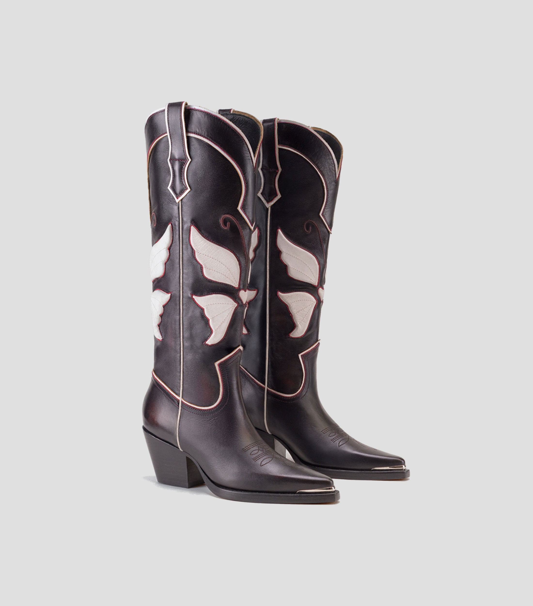 Botas casuales largas en piel con tacón medio cuadrado Mujer