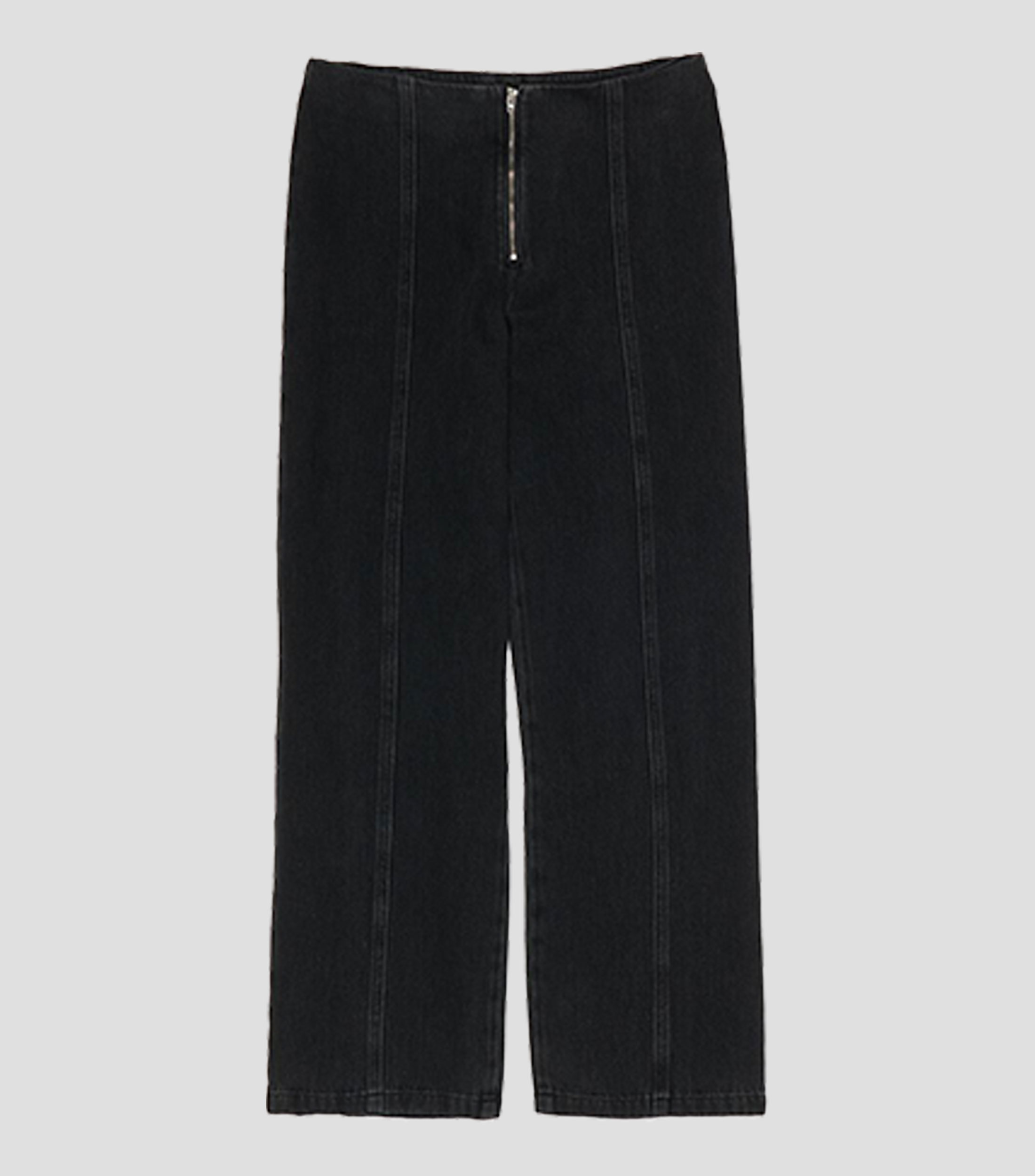 Pantalón recto denim negro lavado Mujer