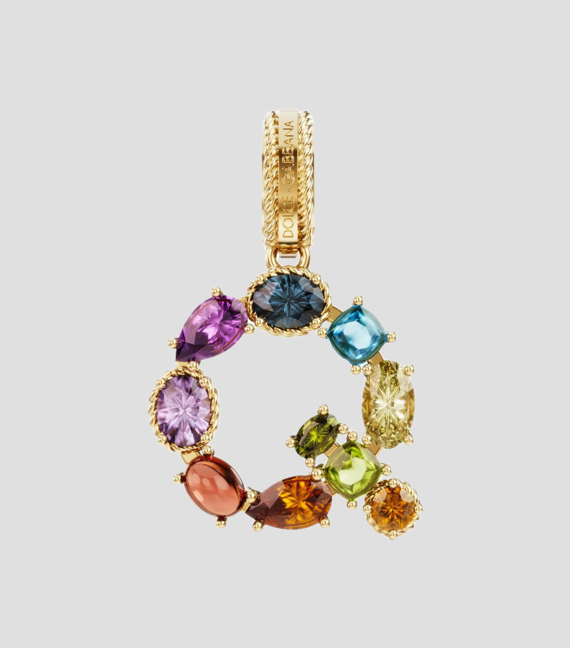 Charm letra "Q" en Oro de 18 Kilates Alphabet Rainbow gemas multicolores Mujer