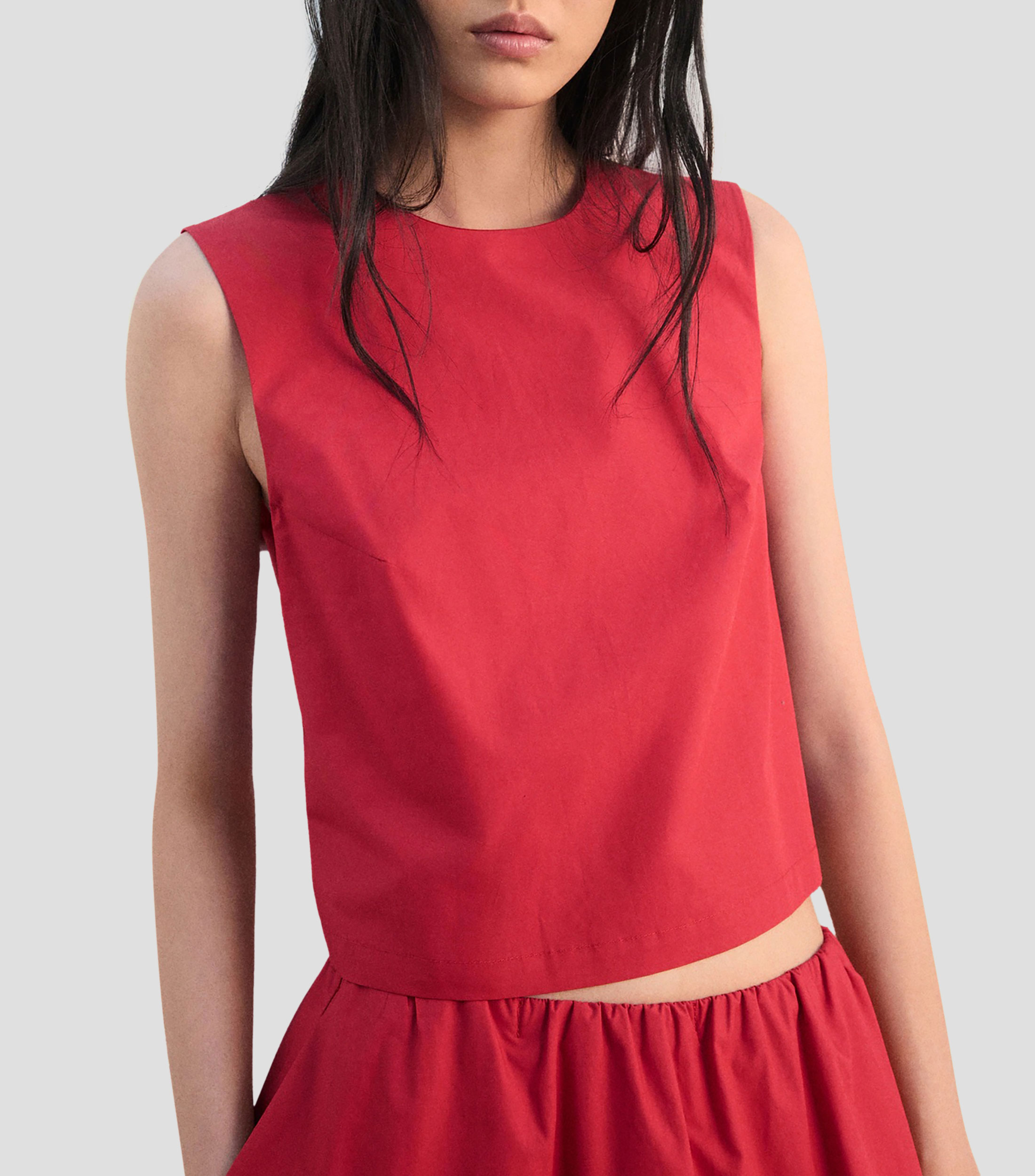 Top cuello redondo sin mangas liso Mujer